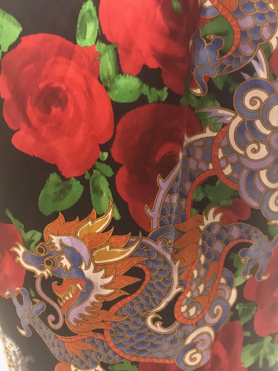 Dolce & Gabbana 1999 Chinese Inspired Dragon and Fan Print Wiggle Maxi Skirt In Excellent Condition In San Francisco, CA