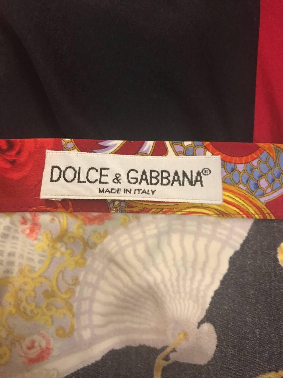 Dolce & Gabbana 1999 Chinese Inspired Dragon and Fan Print Wiggle Maxi Skirt 2