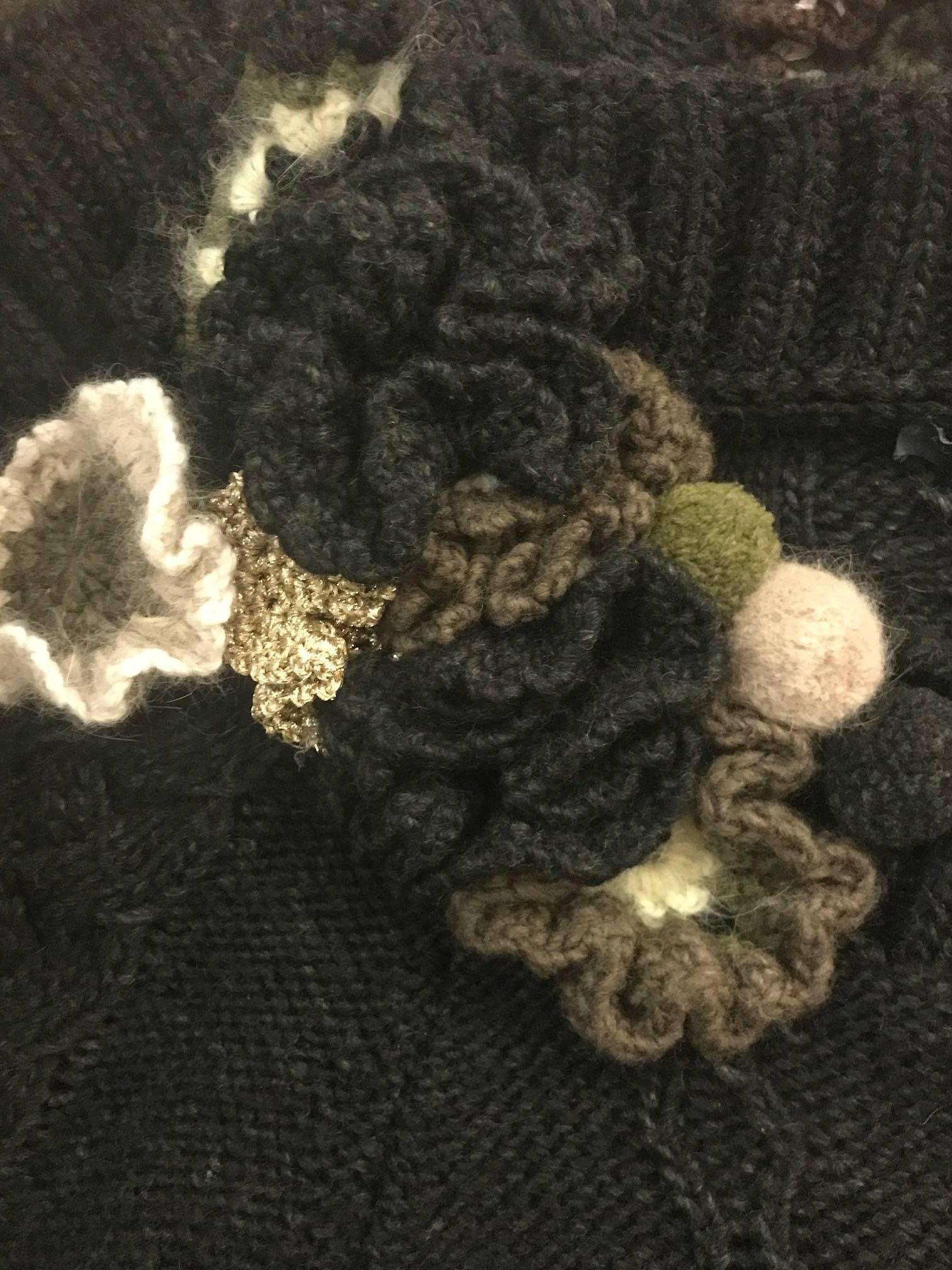 Black Alexander McQueen Fall 2005 Runway Flower Detail Chunky Cable Knit Sweater 