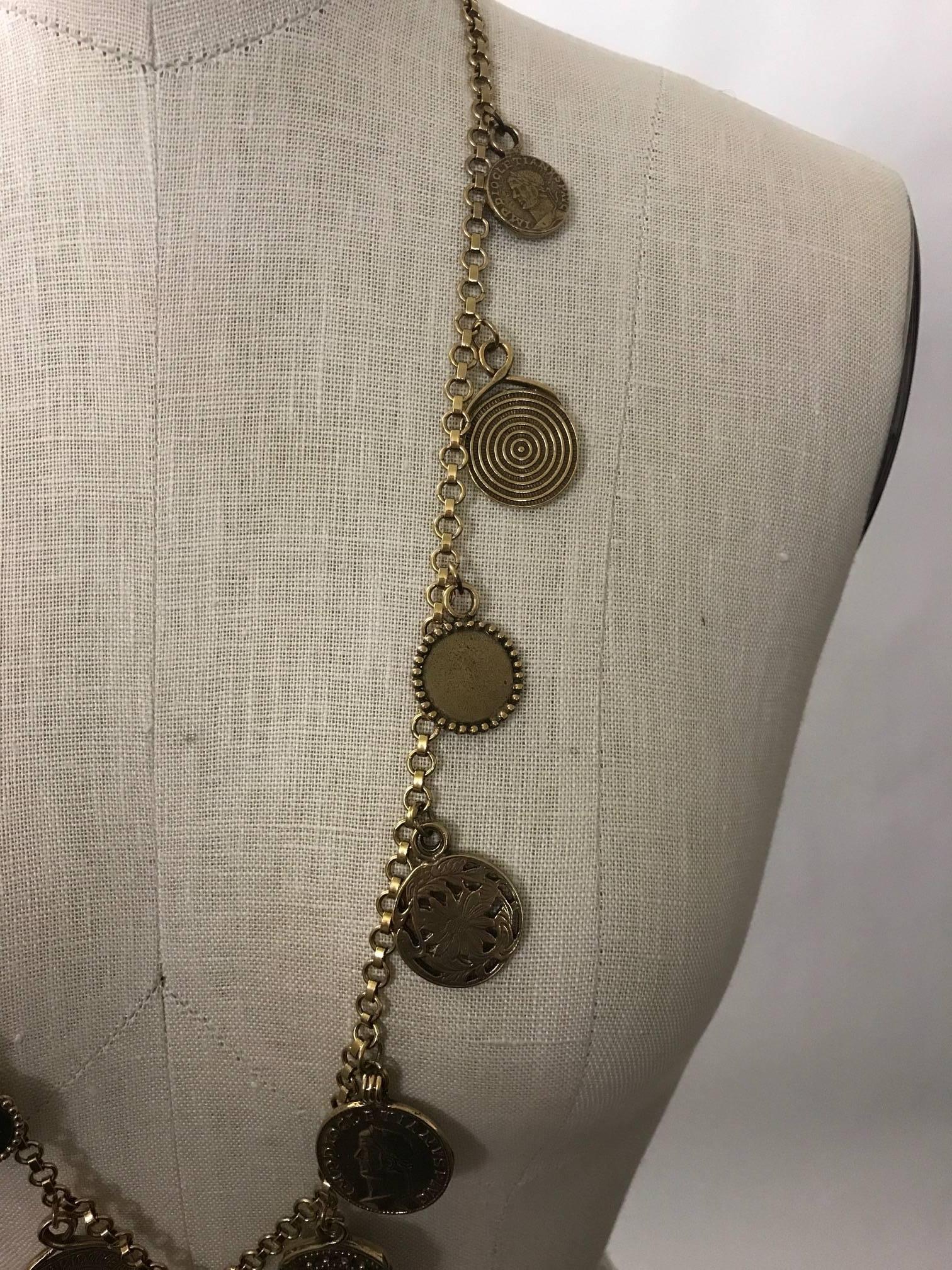 Yves Saint Laurent 1977 Gypsy Coin Medallian Gold Tone Necklace Single Strand 1