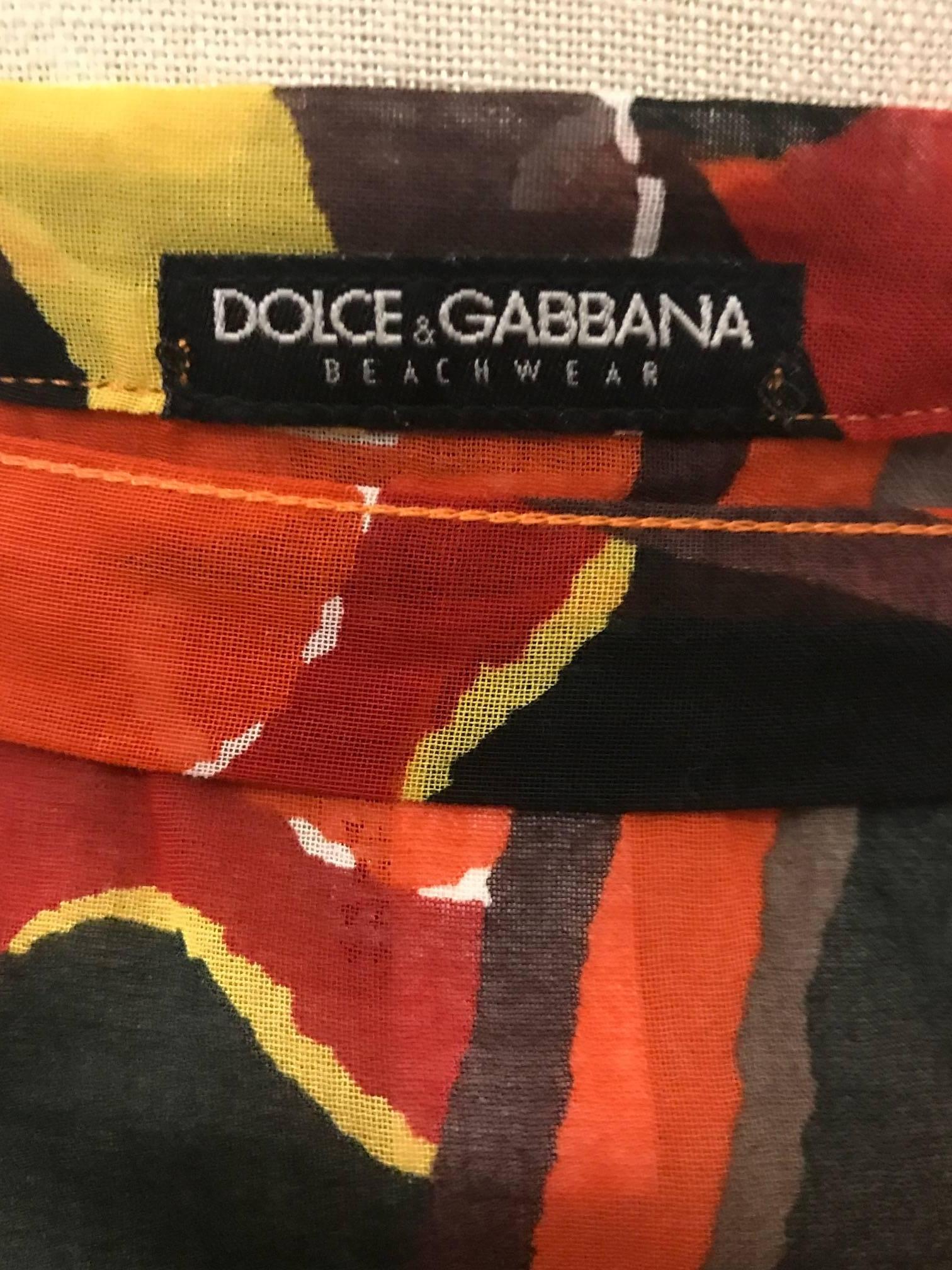 Dolce & Gabbana Orange and Yellow Print Cotton Wrap Skirt Swim Beach Coverup In Excellent Condition In San Francisco, CA