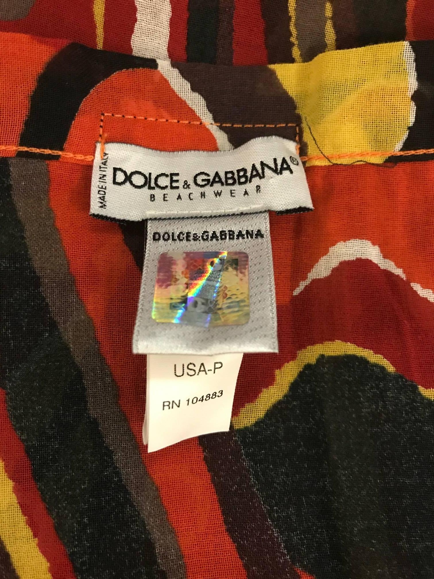 Women's Dolce & Gabbana Orange and Yellow Print Cotton Wrap Skirt Swim Beach Coverup