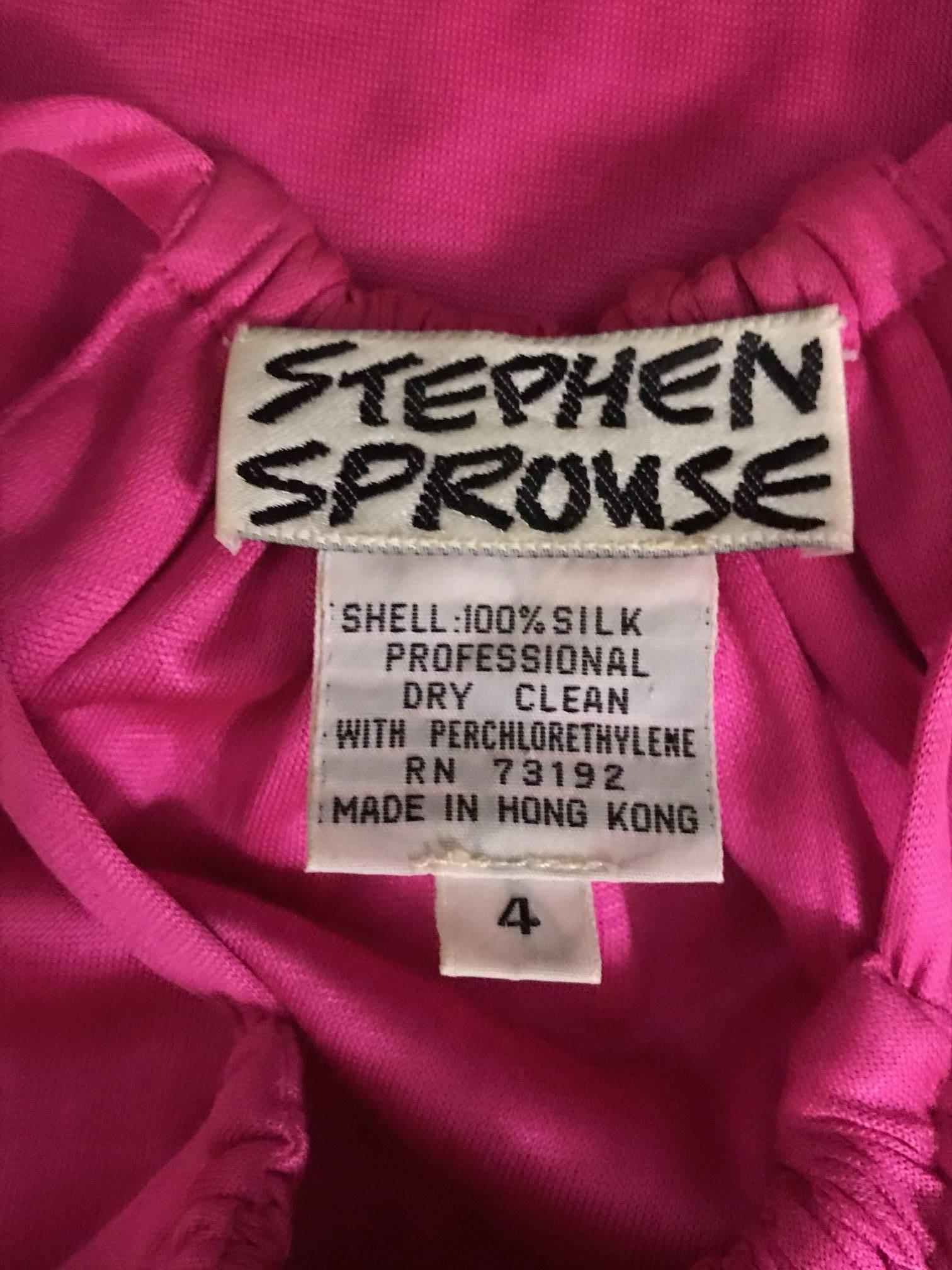 Women's Stephen Sprouse Bright Pink Open Front Silk Jersey Dress, 1980s 