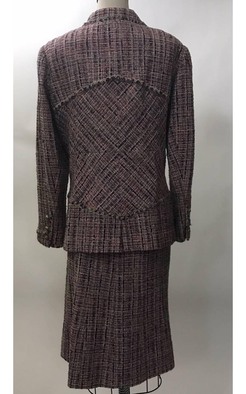 Gray Chanel 03A Multicolor A-Line Skirt Suit Ensemble with Scarf
