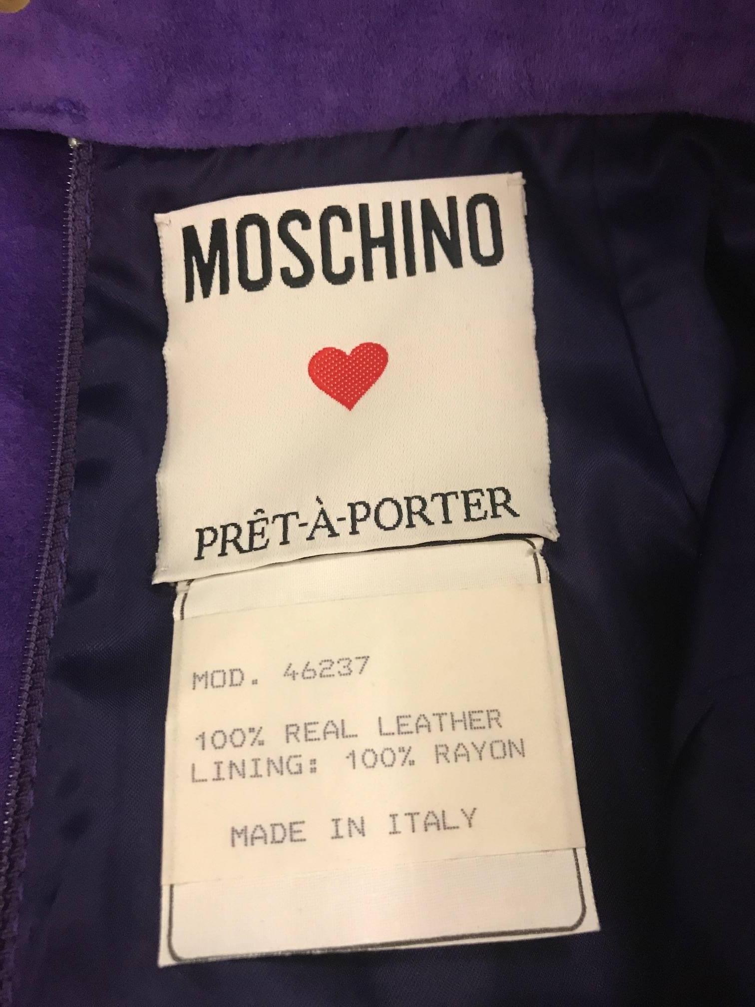 Moschino Vintage Purple Violet Suede Pencil Skirt  Gold Tassel Thimbles, 1980s  In Excellent Condition In San Francisco, CA