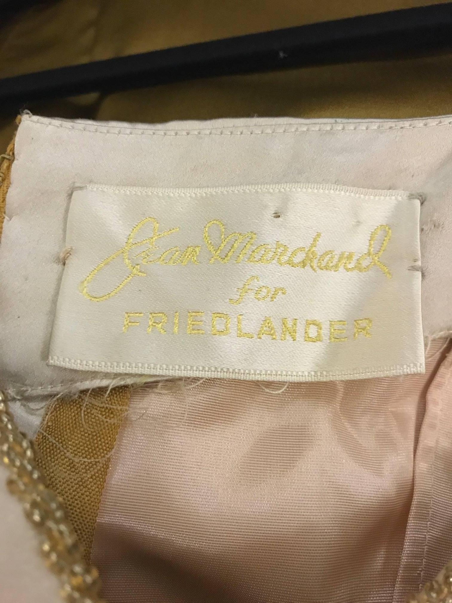 Brown Jean Marchand for Friedlander Ivory Cream Yellow Gold Silk Cocktail Dress, 1950s For Sale