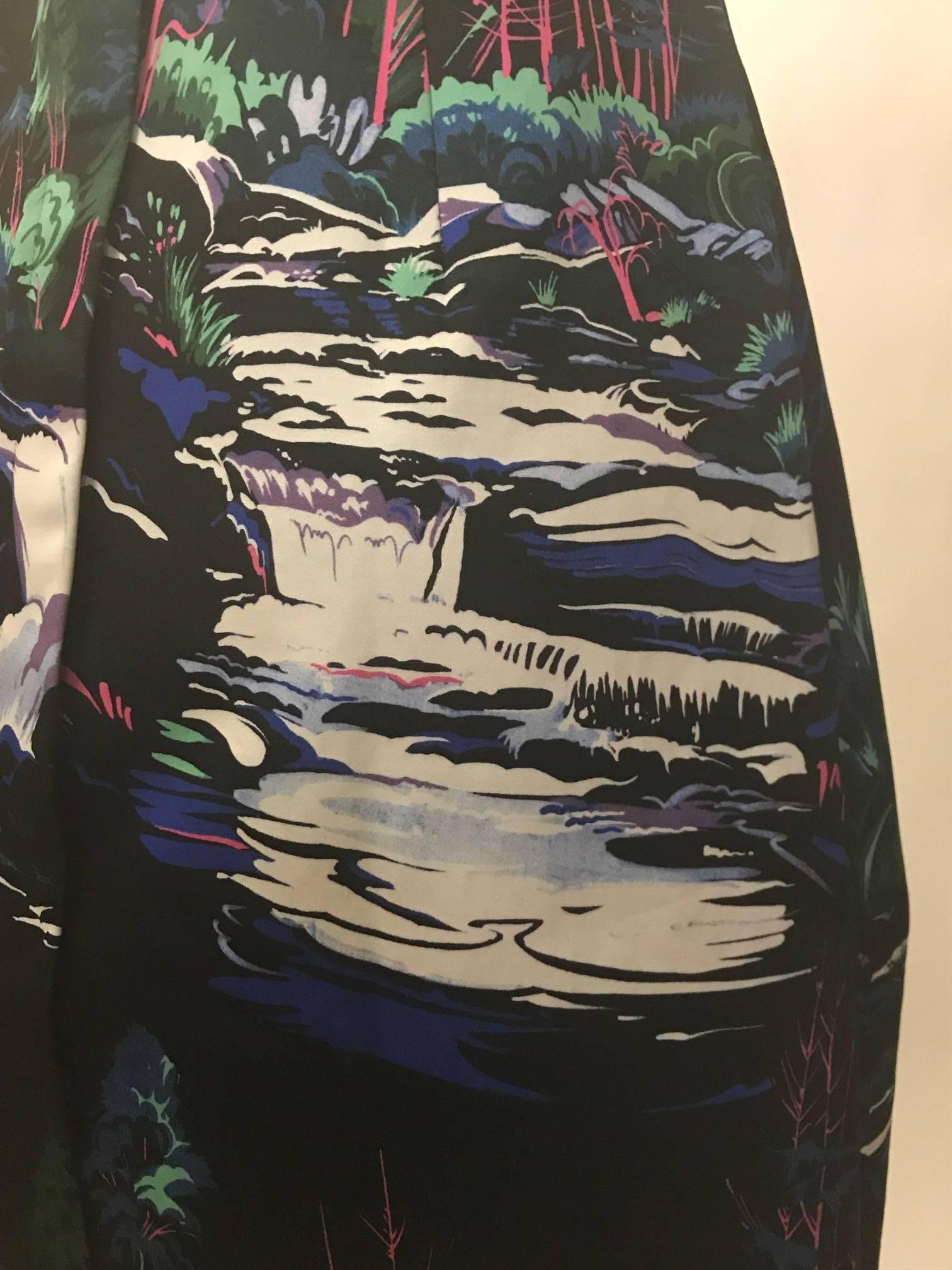 Balenciaga 2014 Black Forest River Wood Bold Print A-Line Cotton Dress In Excellent Condition In San Francisco, CA