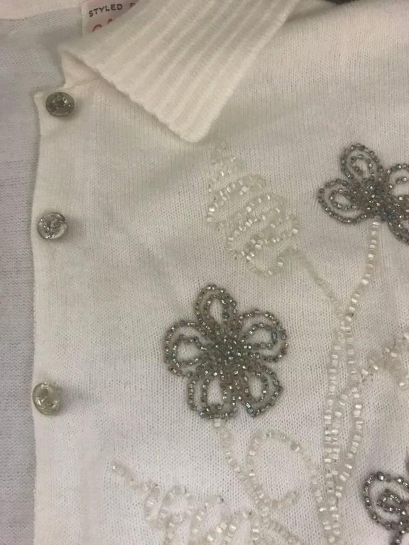 Schiaparelli Soft White Floral Beaded Embellished Cardigan Sweater