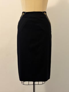 Alexander McQueen 2003 Black with Gold Zipper and Leather Trim Pencil Skirt