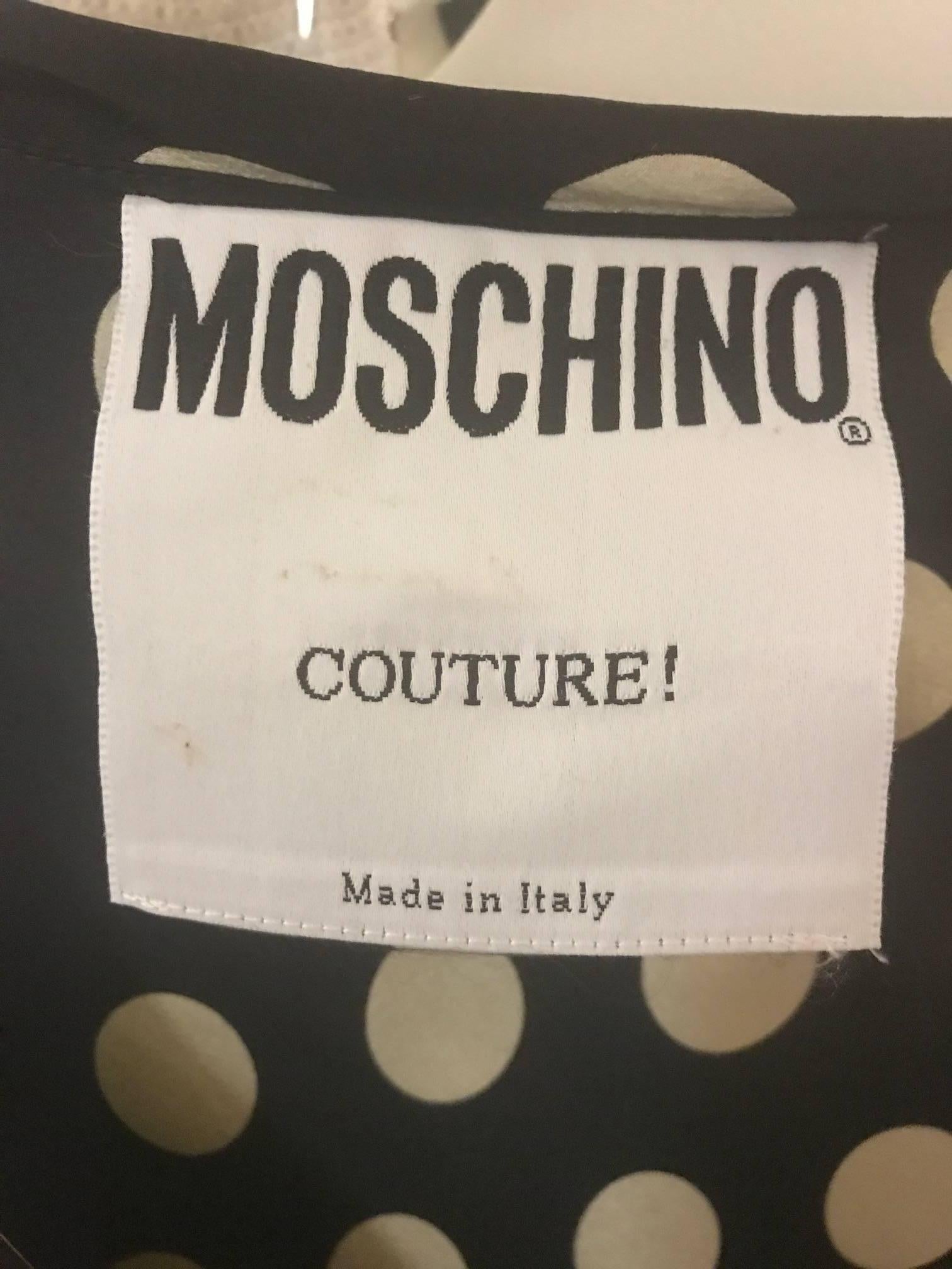 Moschino Couture! Black and White Silk Polka Dot Long Maxi Dress, 1980s   In Good Condition In San Francisco, CA