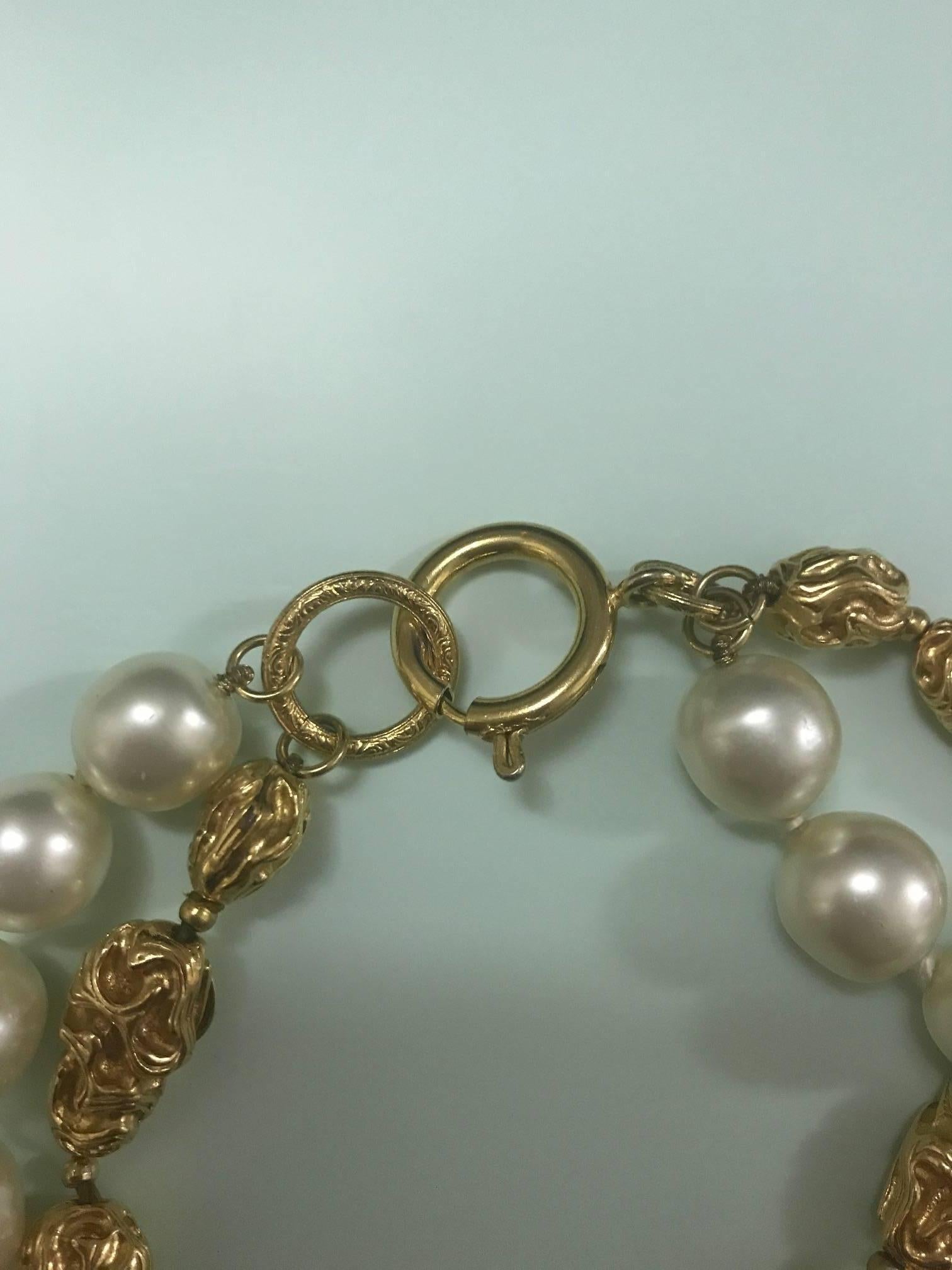 Chanel Vintage Faux Gold Nugget and Pearl Double Strand Necklace, 1970s   In Excellent Condition In San Francisco, CA