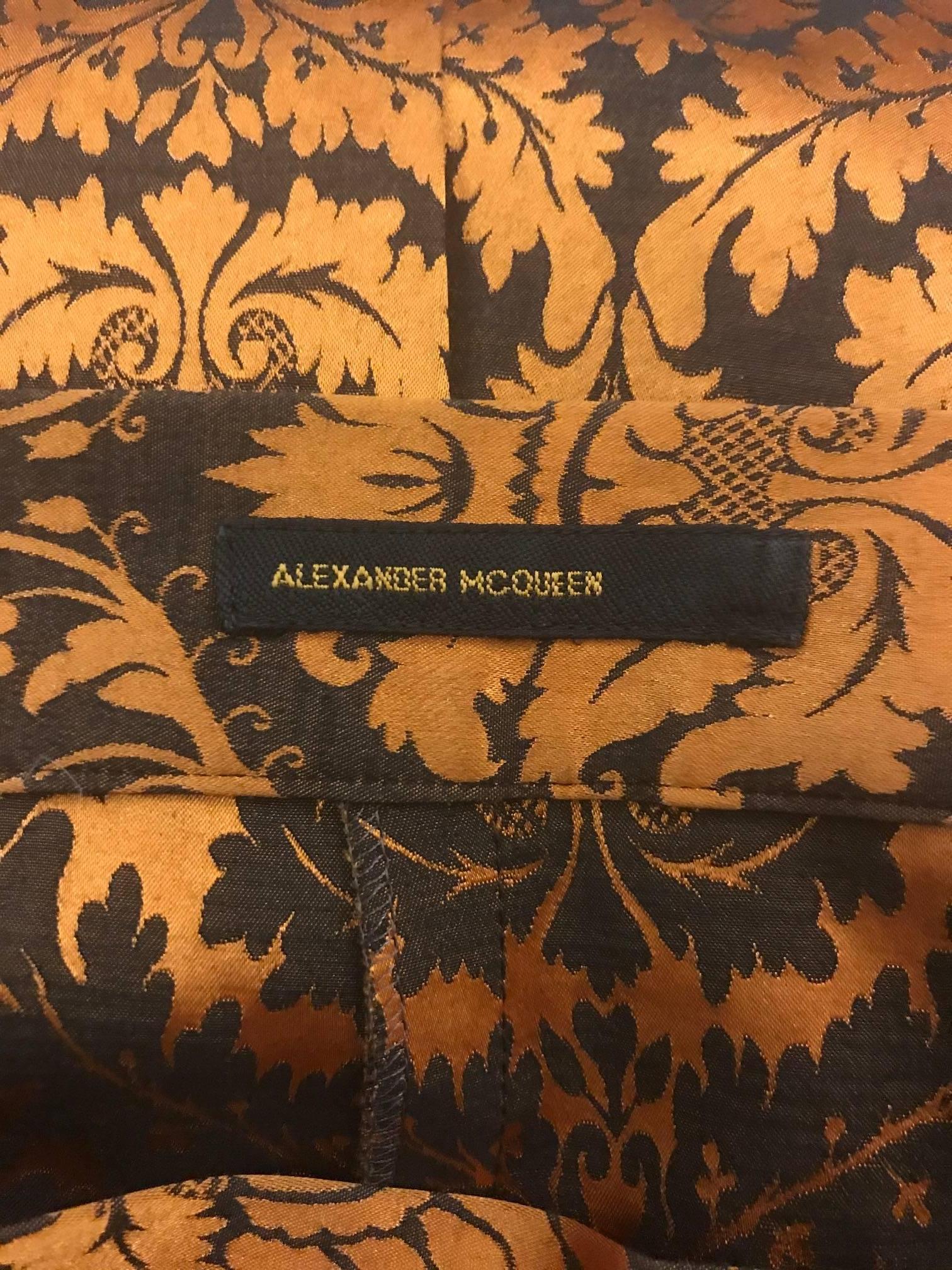 Alexander McQueen 1997 Runway Orange and Brown Brocade Zipper Pencil ...