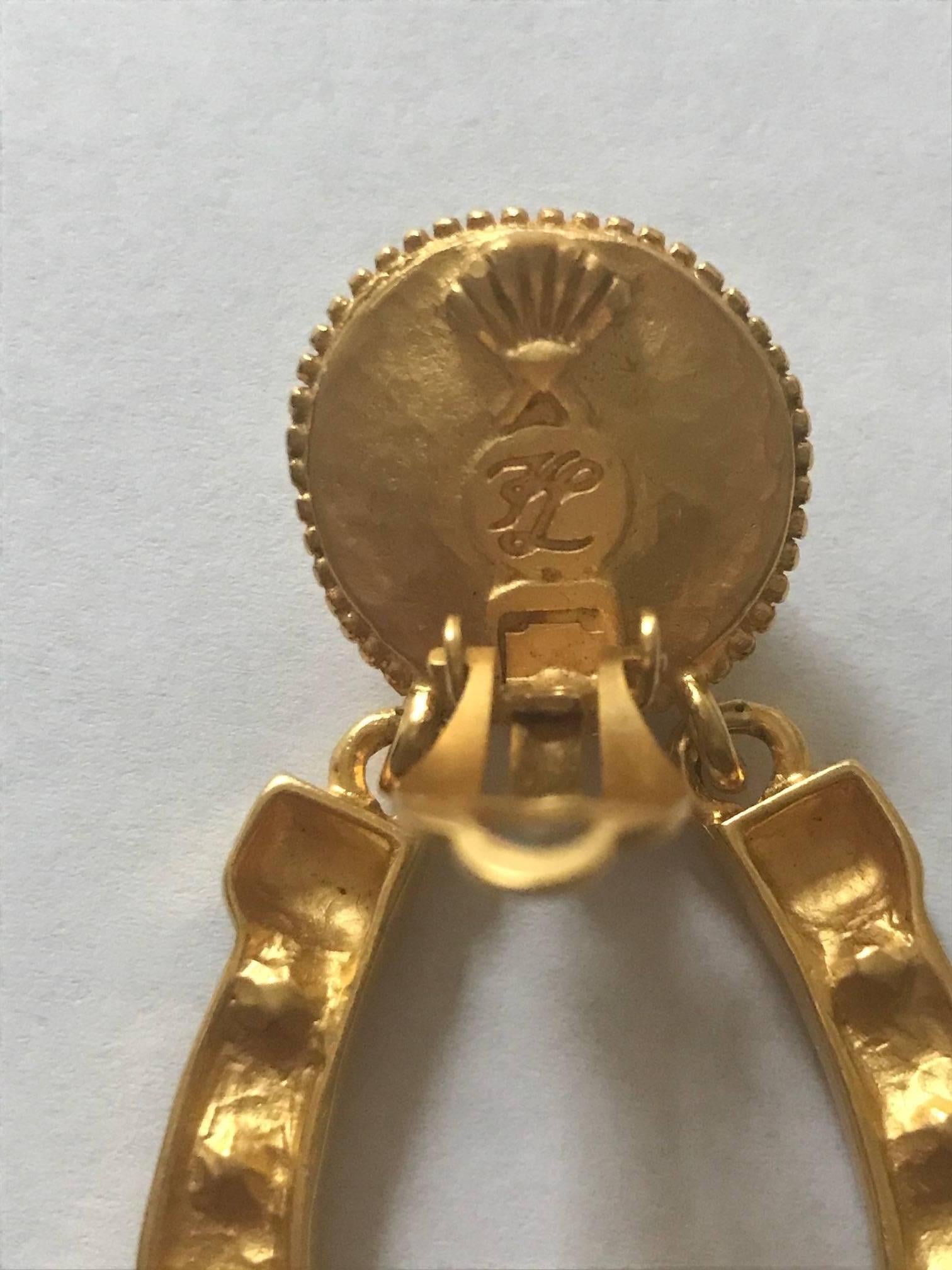 Women's Karl Lagerfeld Gold and Pearl Lucky Horseshoe Vintage Earrings, 1990s