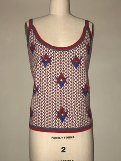 Chanel Red and Blue Beaded Cashmere Tank Top Sweater