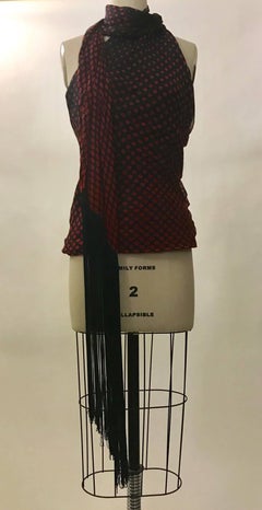 Alexander McQueen Red and Black Silk Polka Dot Fringed Scarf Halter Top, 2007