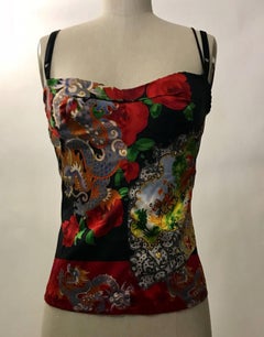 Dolce & Gabbana Red Dragon and Fan Print Bustier Corset Top, 1990s
