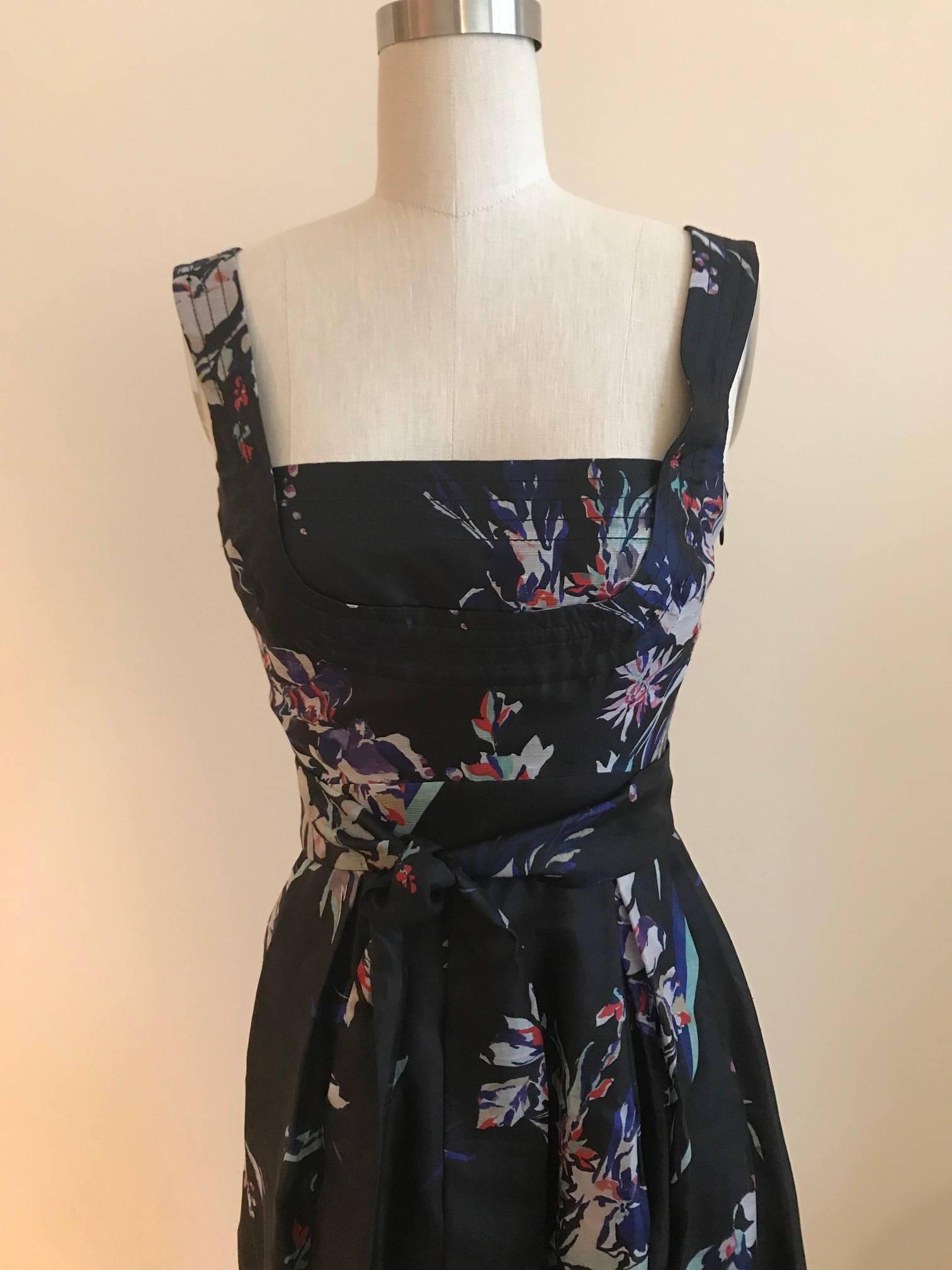 Christian Lacroix Black Silk Floral Print Maxi Dress Gown In Excellent Condition In San Francisco, CA