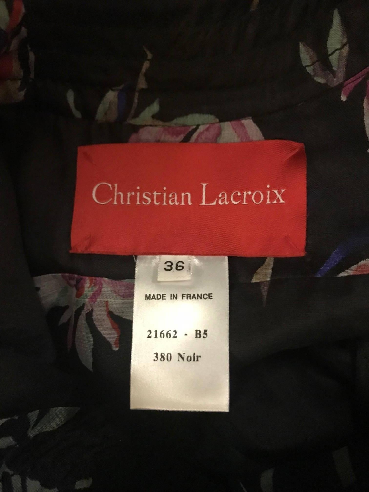 Women's Christian Lacroix Black Silk Floral Print Maxi Dress Gown