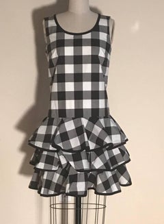 Dolce & Gabbana New with Tags Black and White Gingham Check Ruffle Bottom Dress