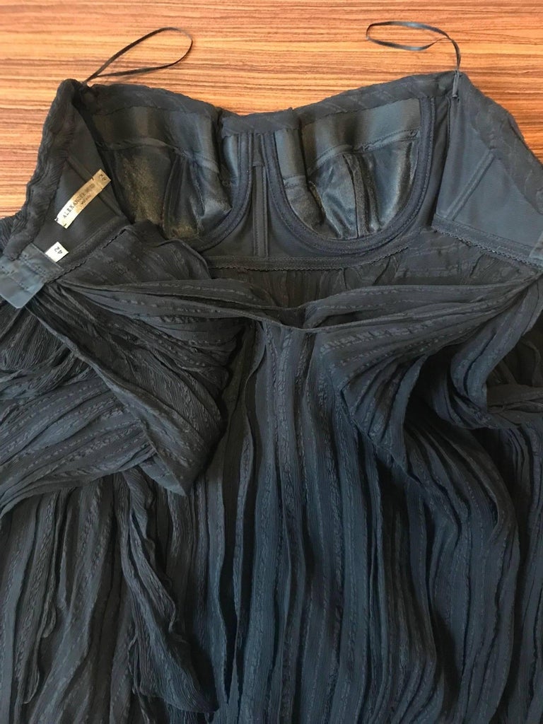 Alexander McQueen Black Silk Stripe Strapless Dress Gown with Floaty ...