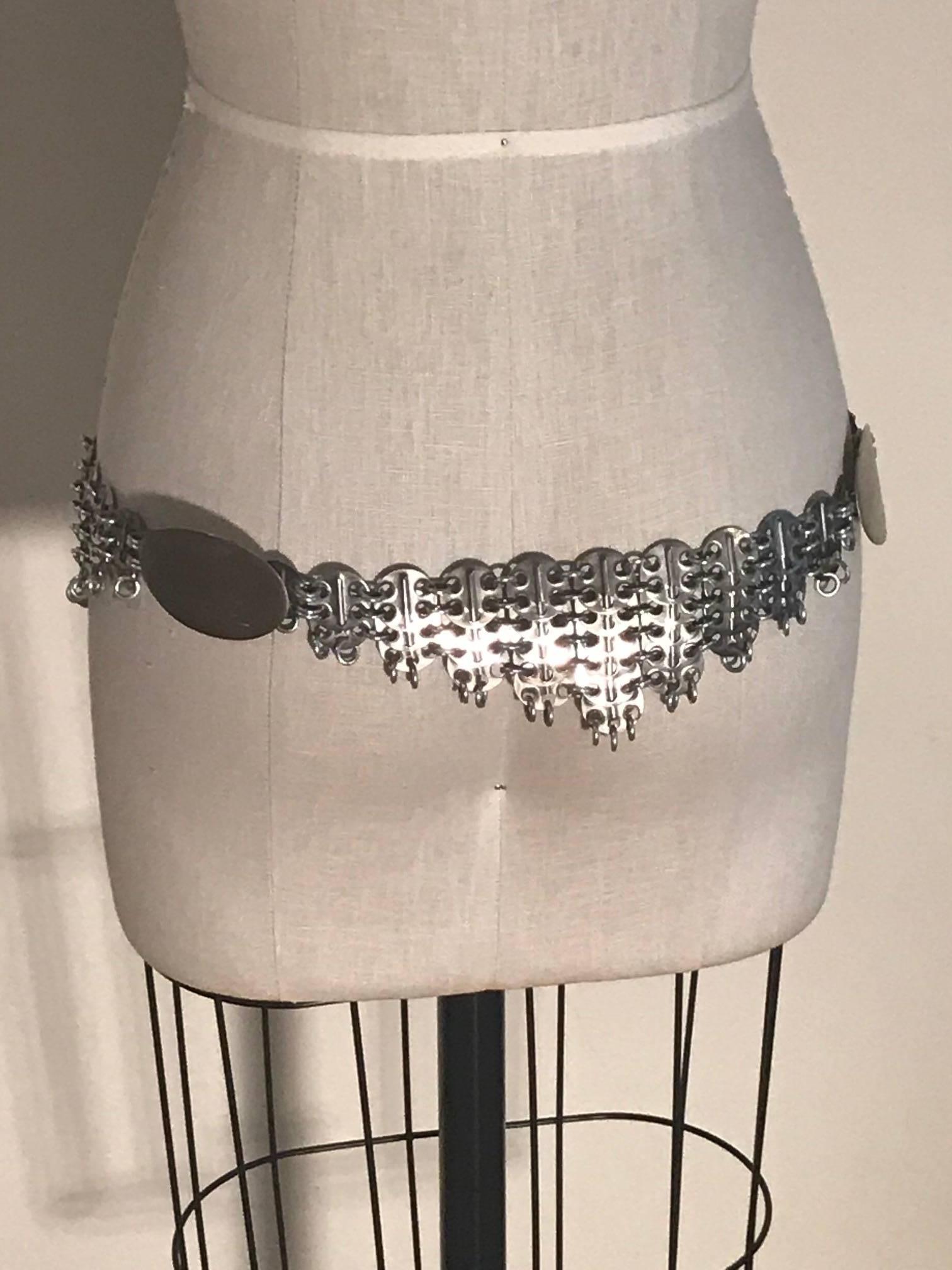 Paco Rabanne Silver Metal Disc Belt or Necklace, 1960s 1