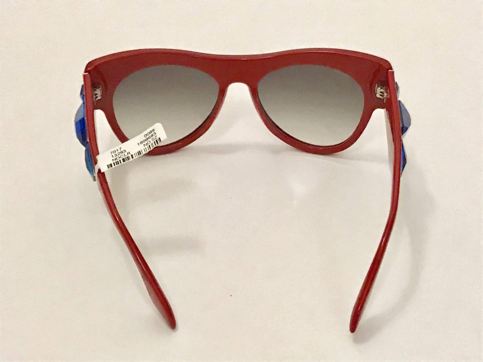 New Prada Voice Sunglasses Red with Blue Crystal Embellishment with Tags In New Condition In San Francisco, CA