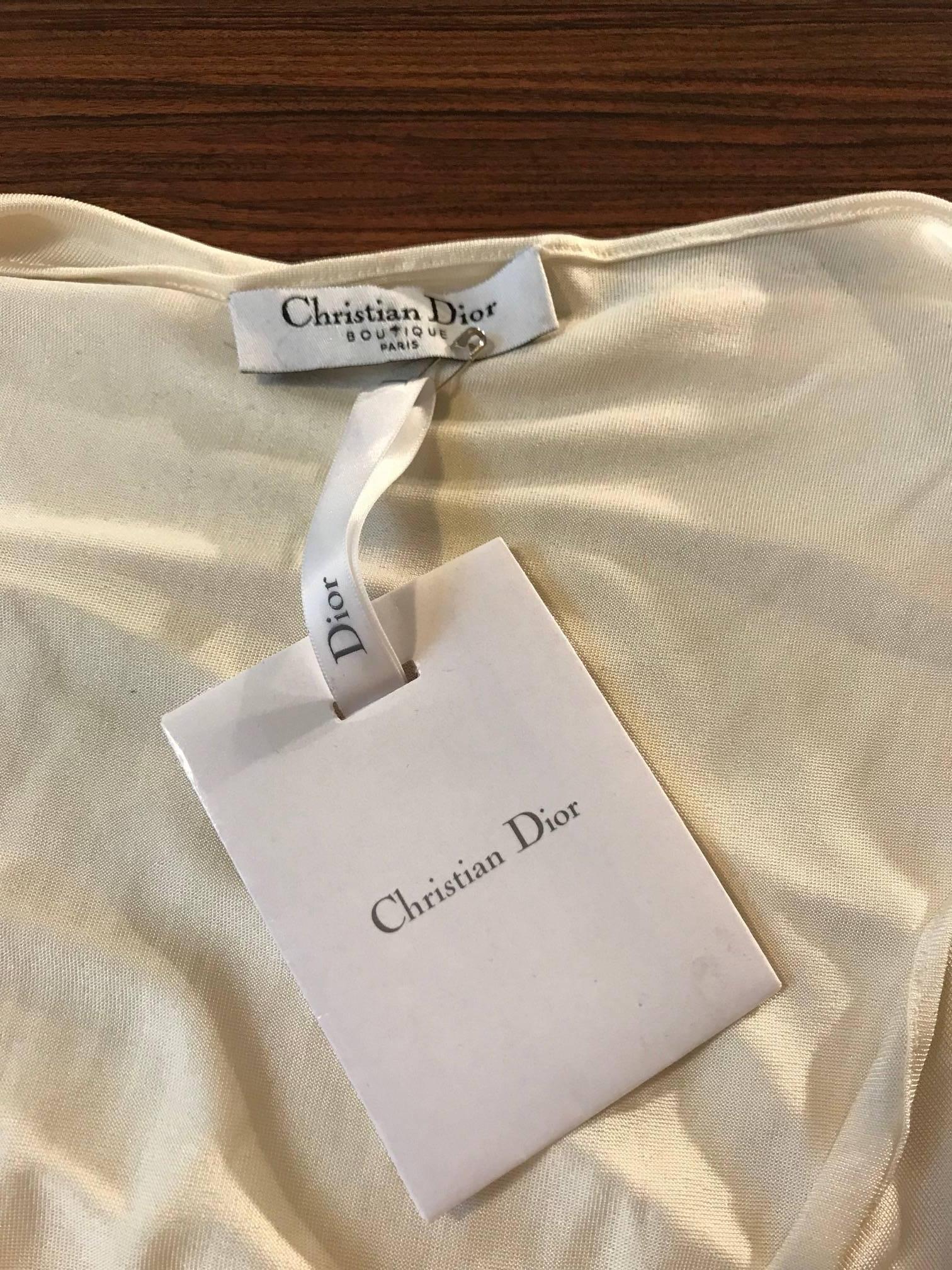 Unworn 2000s Christian Dior Graffiti Logo Print Cream Silk Tank Top Shirt 1