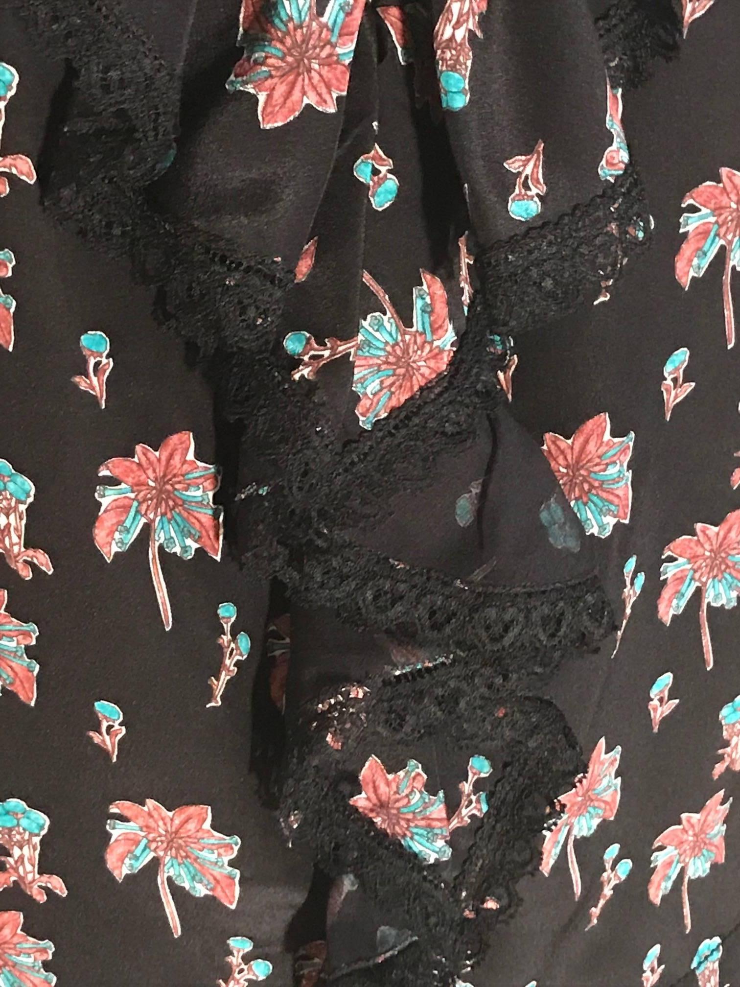 Prada Palm Tree Print Black Silk Top In Excellent Condition For Sale In San Francisco, CA