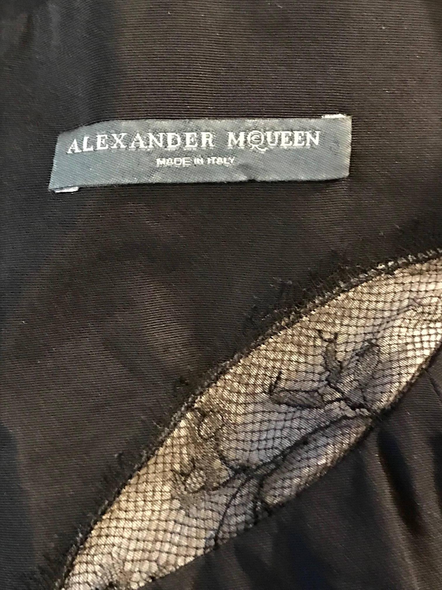 Alexander McQueen Black Silk Sleeveless Midi Wiggle Dress with Lace Trim, 2005  1