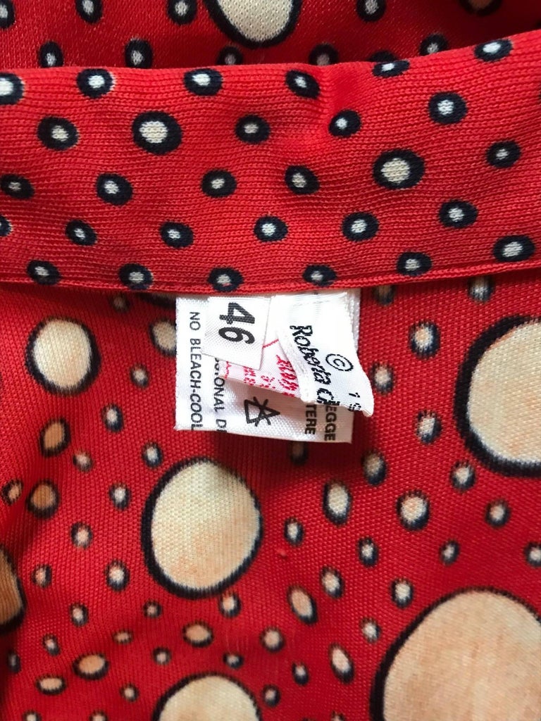 Roberta di Camerino Red and Cream Polka Dot Shirt Dress, 1970s   For Sale 1