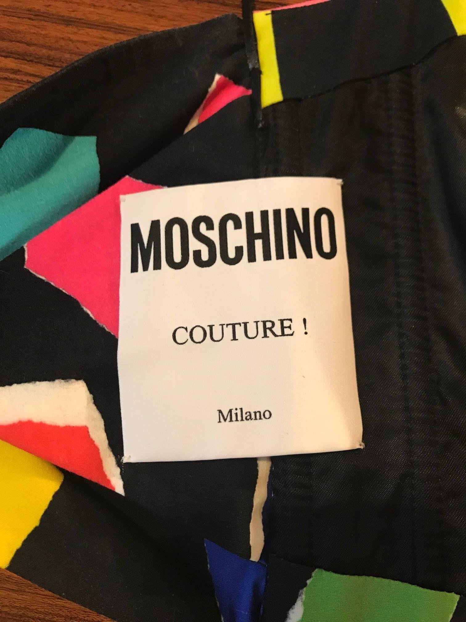 Moschino Couture Black and Multi Color Abstract Print Tie Back Tube Top Bustier In New Condition In San Francisco, CA