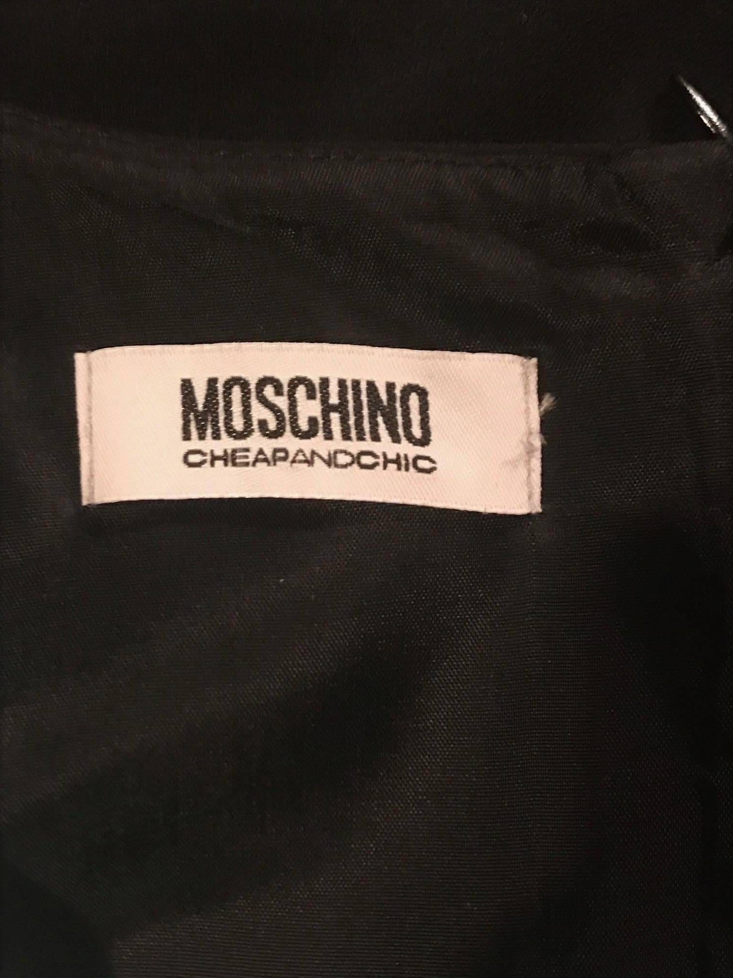 Moschino Cheap & Chic Remake Peace and Clouds Shift Dress Blue White Black, 1990 In Excellent Condition In San Francisco, CA