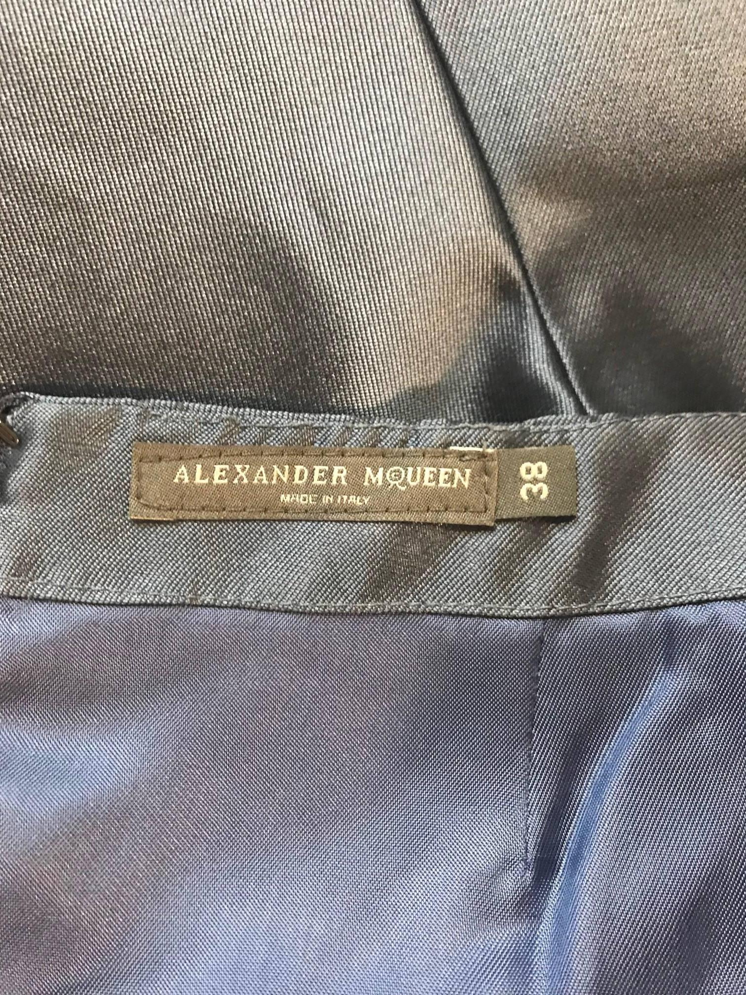 Alexander McQueen Blue Silk Beaded Detail Skirt Suit Jacket, 2007  3