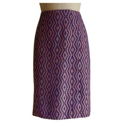 Vintage Chanel primavera 2001 Gonna a tubino con trama a diamante viola e finiture Zig Zag