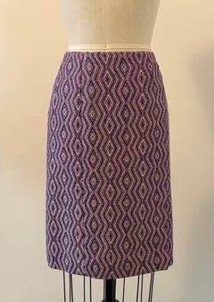 Vintage 2000s Chanel Purple Diamond Weave Pencil Skirt with Zig Zag Trim