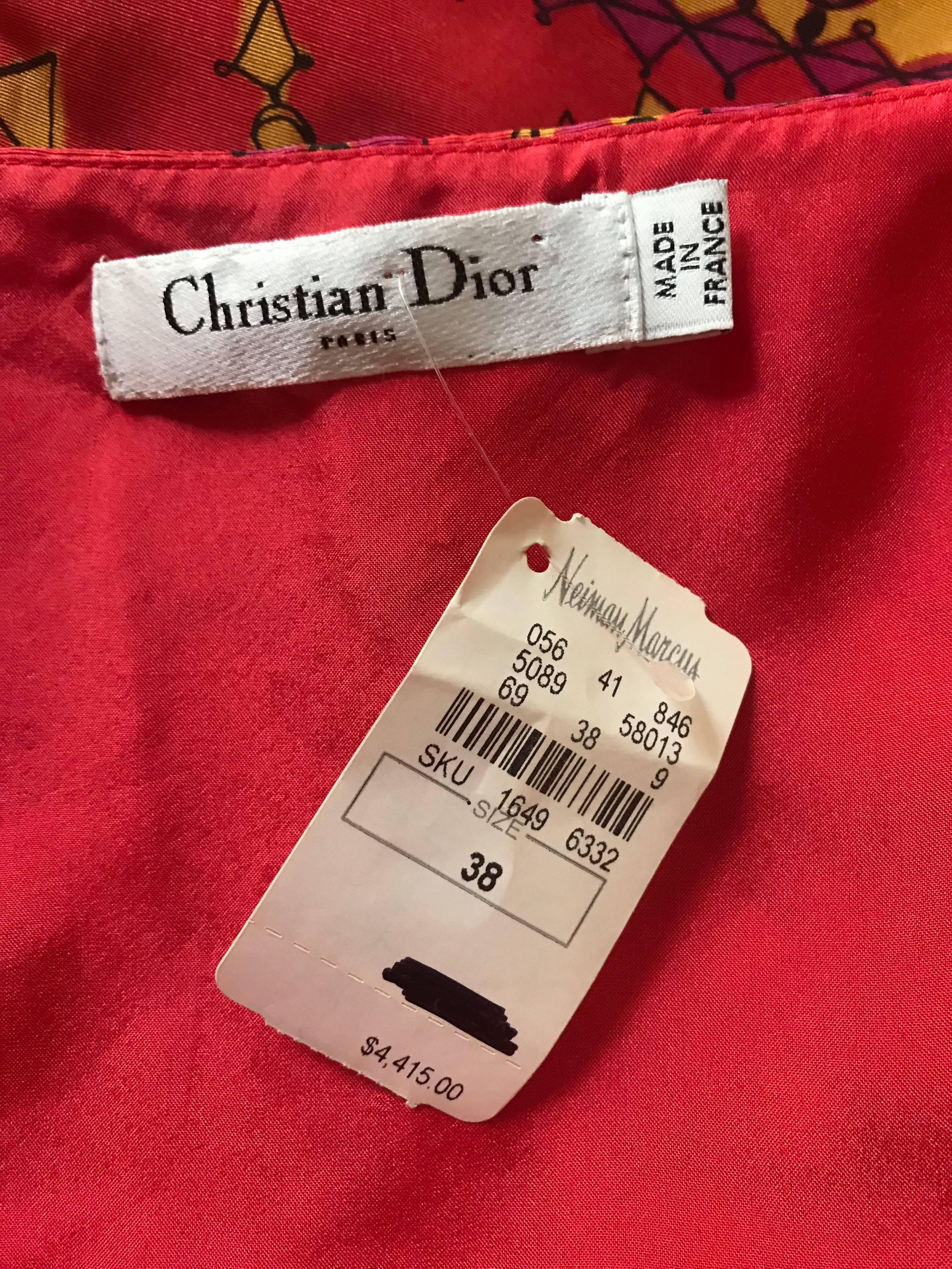 Christian Dior Pink and Yellow Draped Tassel and Chain Print Dress  In New Condition For Sale In San Francisco, CA