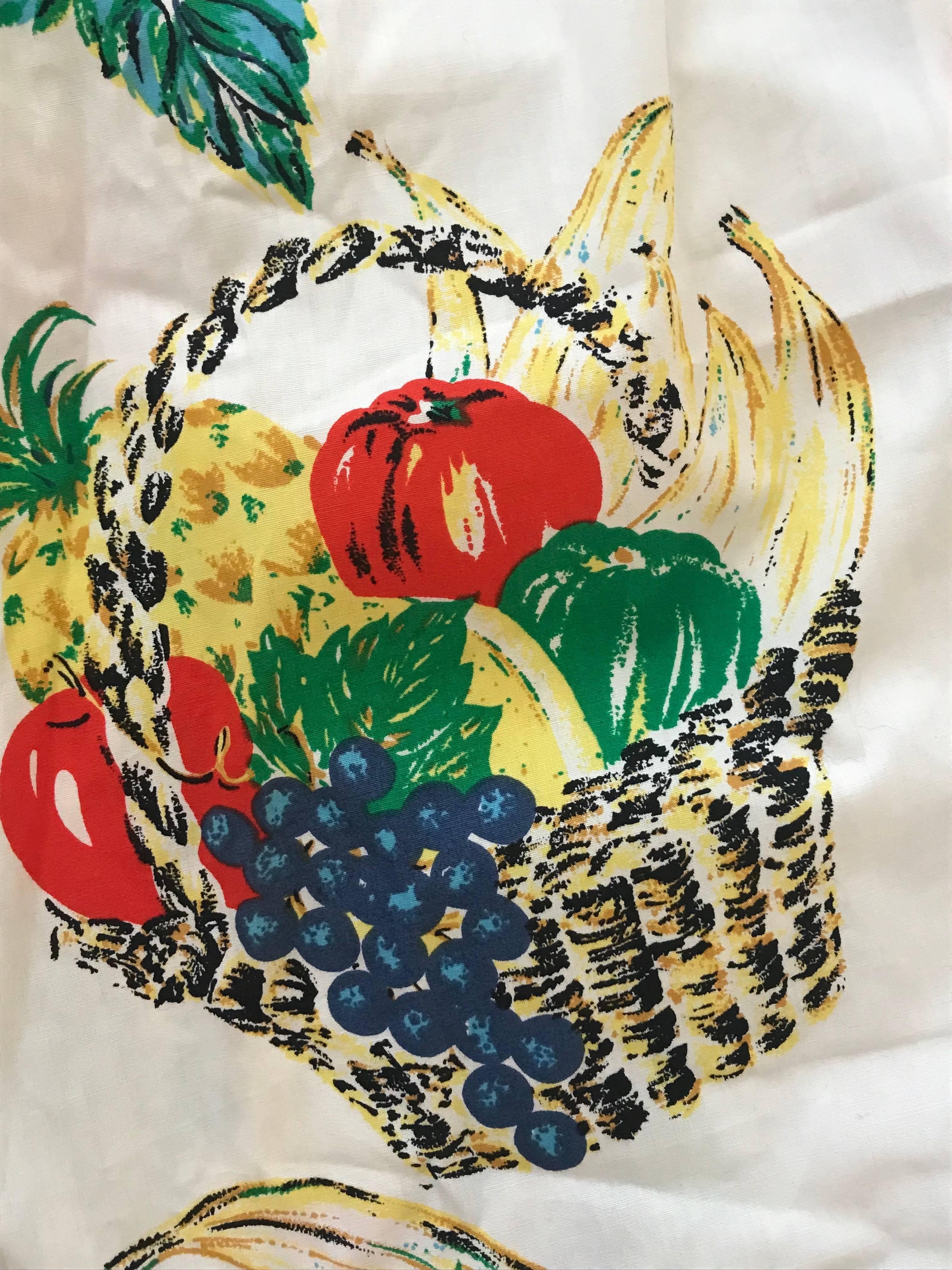 New Emanuelle 1980s Pineapple Grape Fruit Basket Print White Cotton Full Skirt  In New Condition In San Francisco, CA