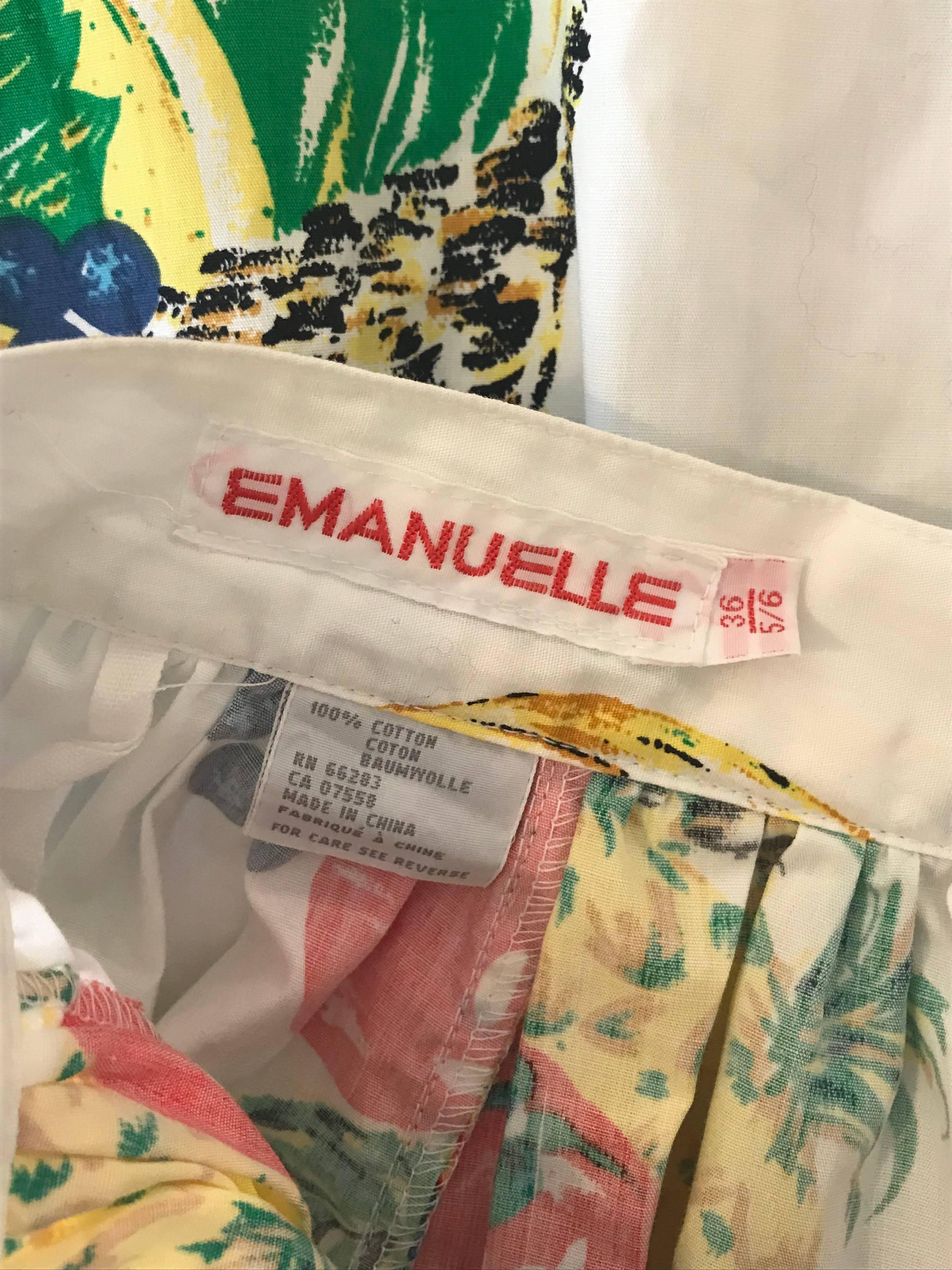 New Emanuelle 1980s Pineapple Grape Fruit Basket Print White Cotton Full Skirt  2