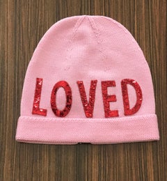 Neue Gucci Loved Slouchie Beanie Wollmütze in Rot mit Pailletten in Rosa