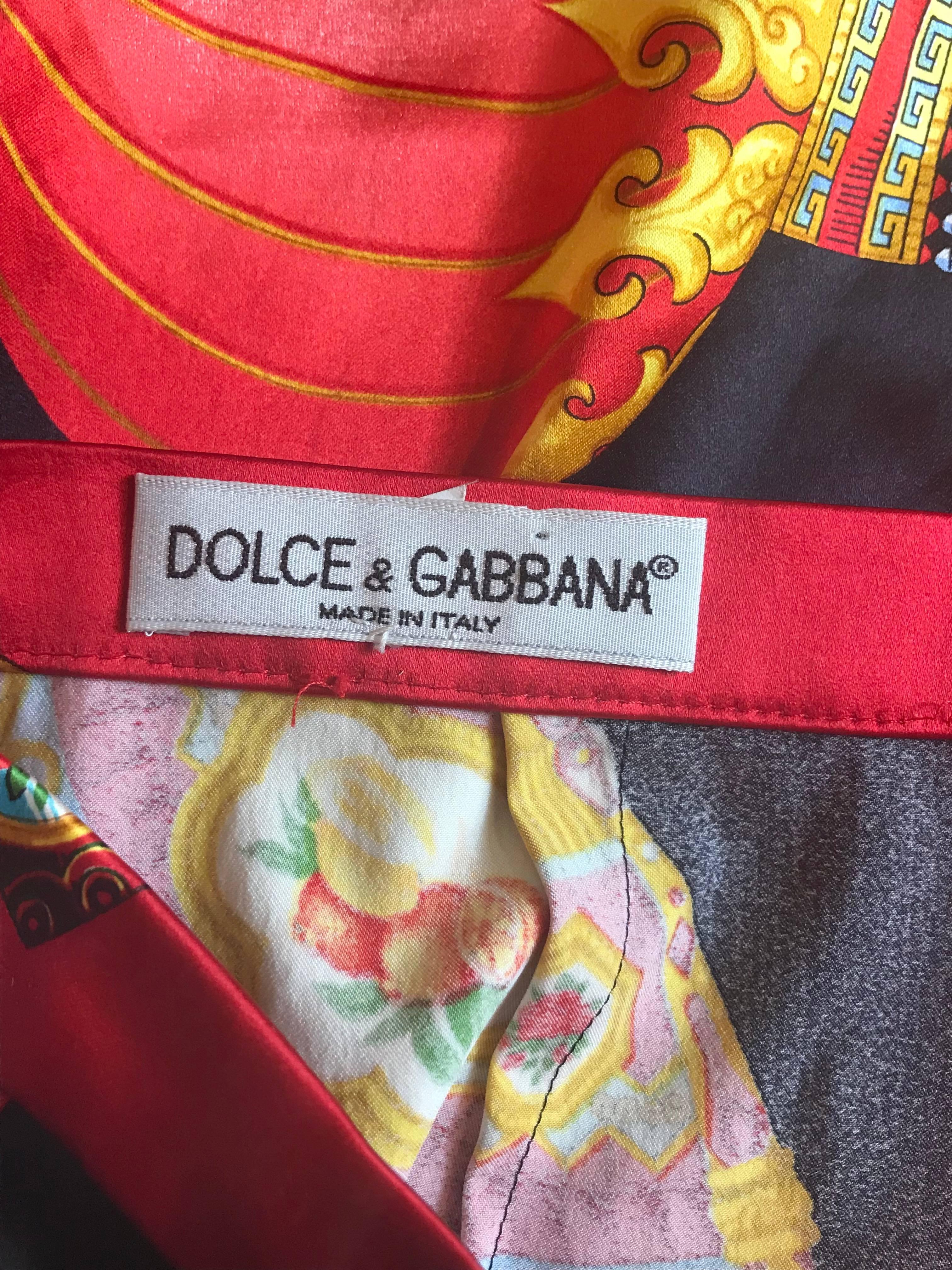 Dolce & Gabbana Orange Lemon Asian Inspired Pencil Skirt, 1990s 1