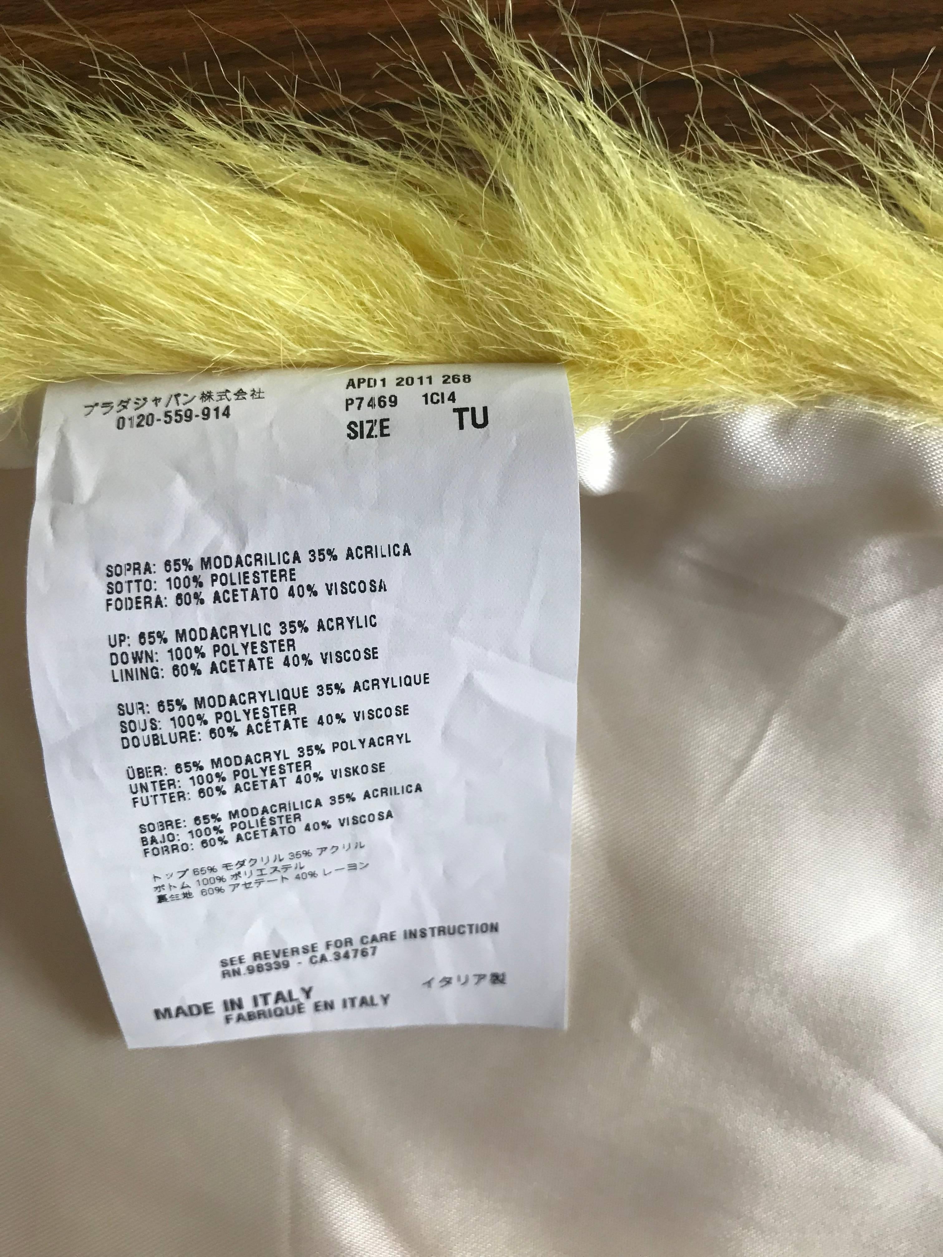 Beige Prada 2011 Runway Yellow and White Faux Fur Stole Scarf Wrap