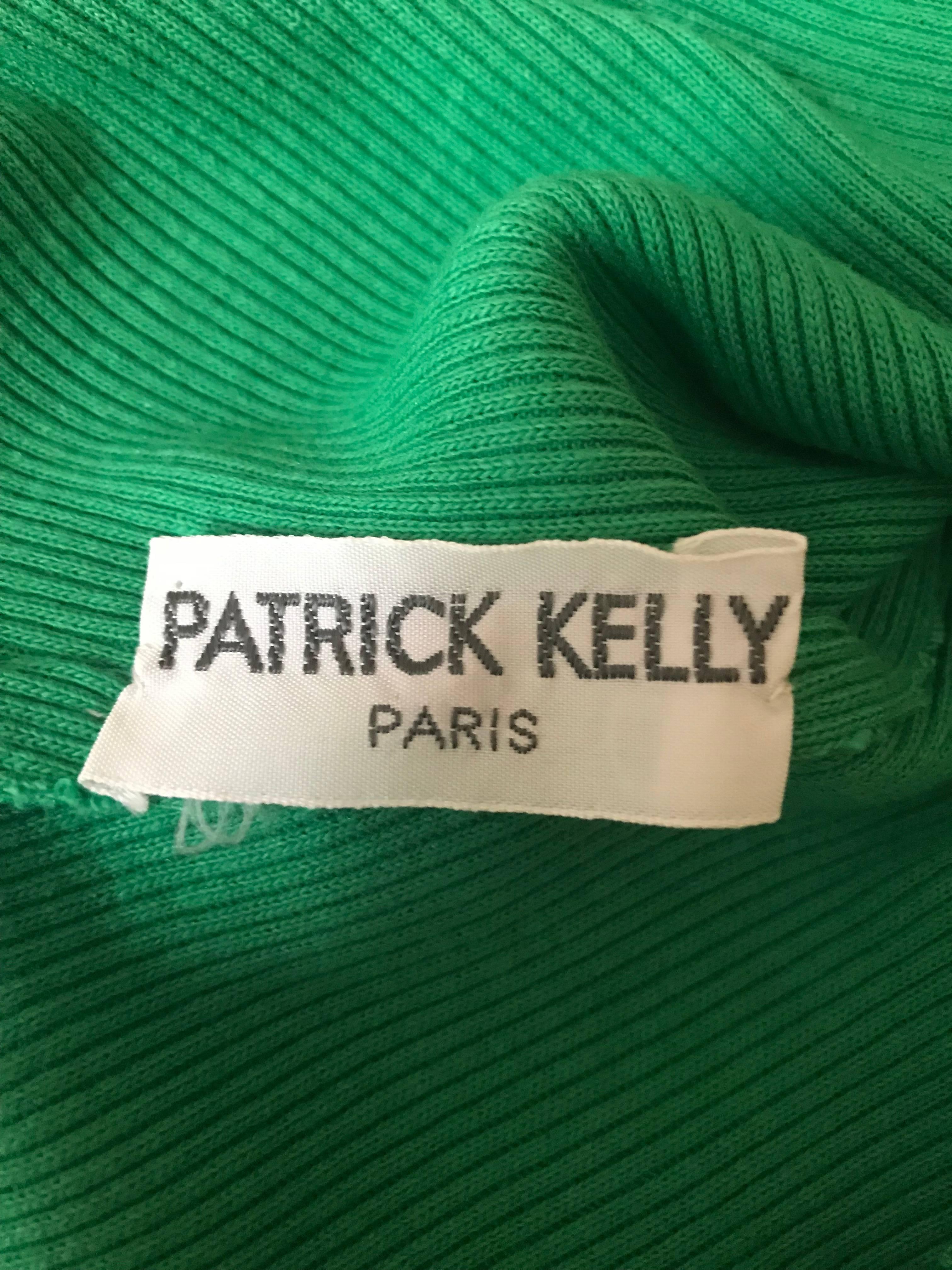 Patrick Kelly Green Rib Knit Raw Edged Backless Body-Con Maxi Dress, 1980s In Excellent Condition In San Francisco, CA