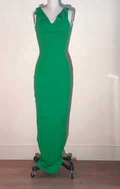 Patrick Kelly Green Rib Knit Raw Edged Backless Body-Con Maxi Dress, 1980s