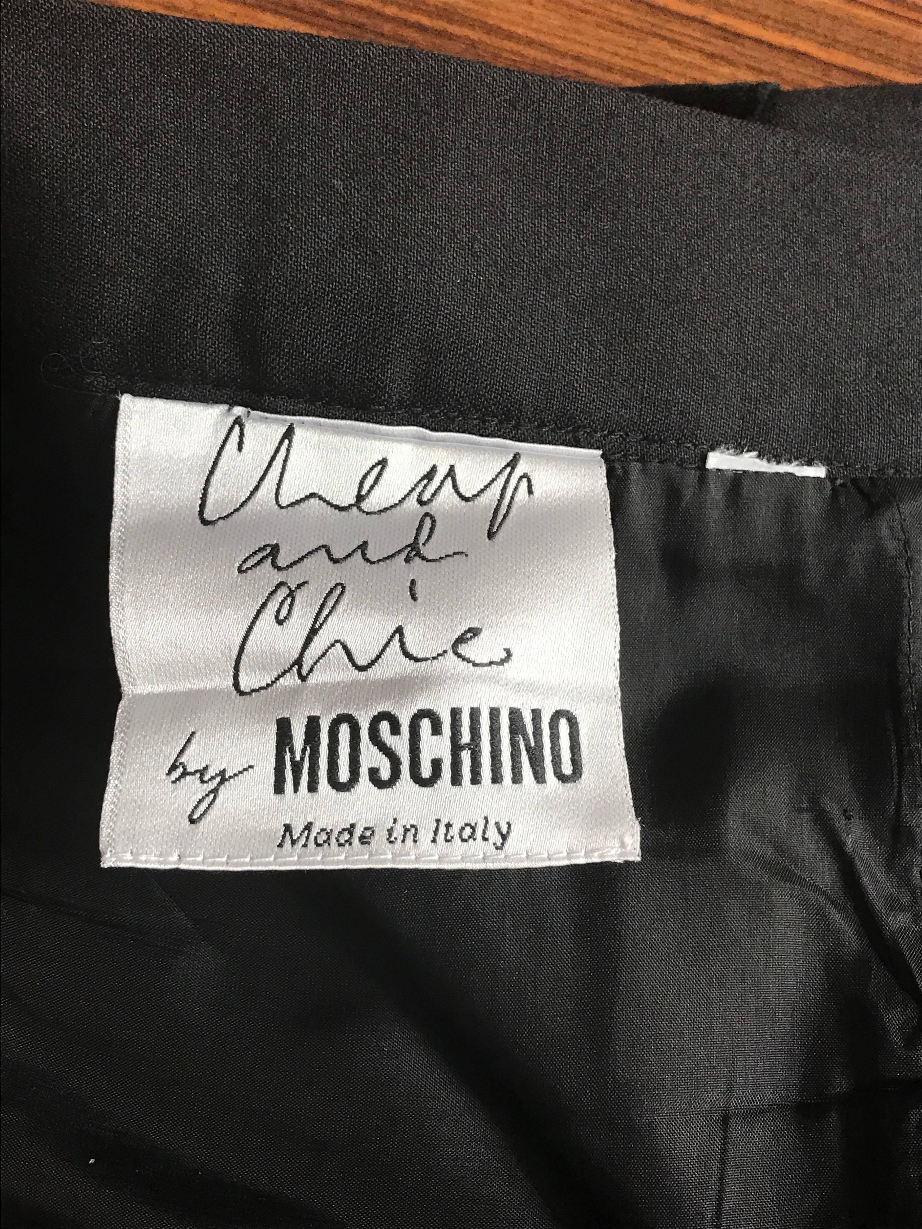 Moschino Cheap & Chic 1990er Jahre Schwarze Jacke und Rock Anzug mit Fragenzeichen im Angebot 1