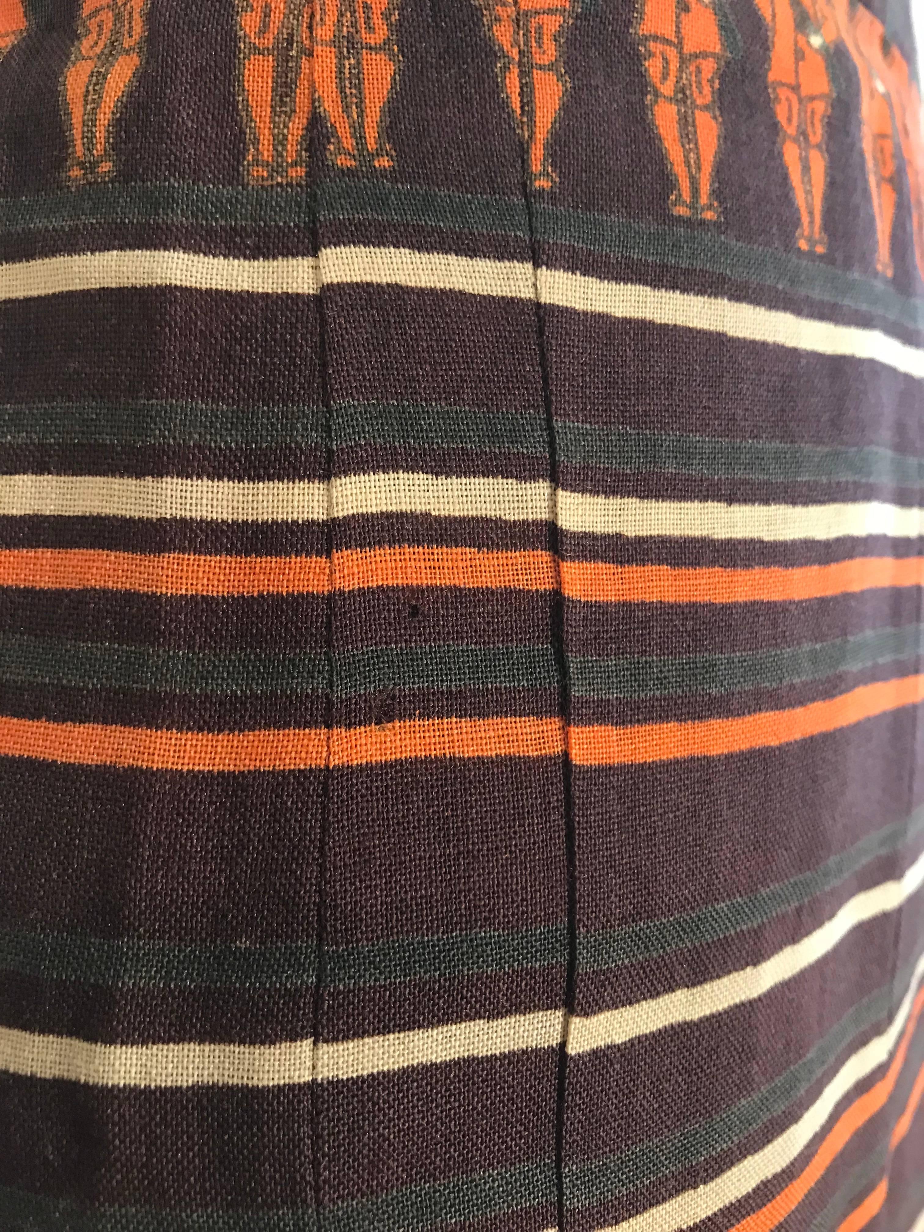 Gucci Vintage Equestrian Rider Brown Orange Cream Stripe Print Pleat Skirt, 1970 For Sale 1