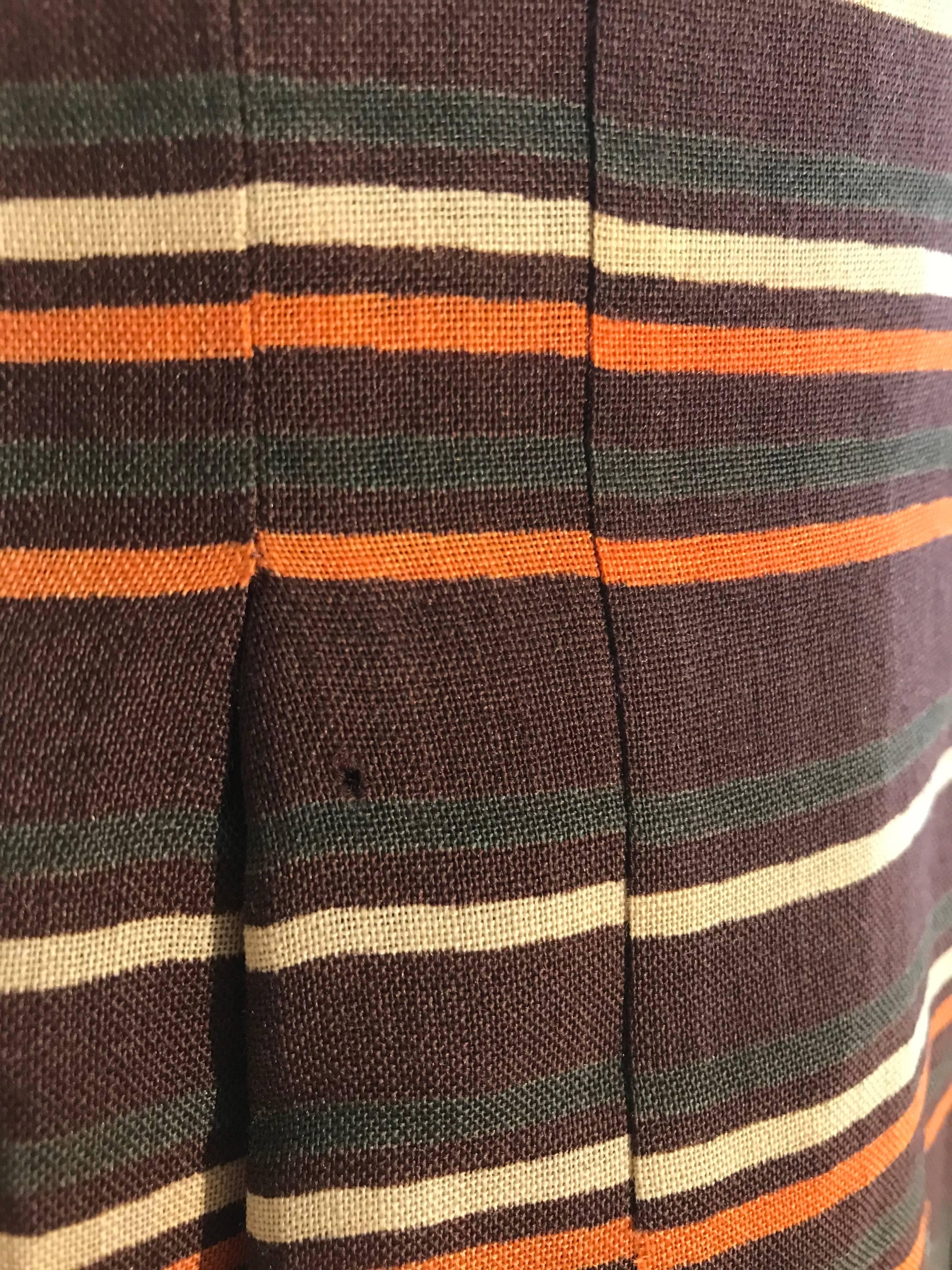 Gucci Vintage Equestrian Rider Brown Orange Cream Stripe Print Pleat Skirt, 1970 en vente 4