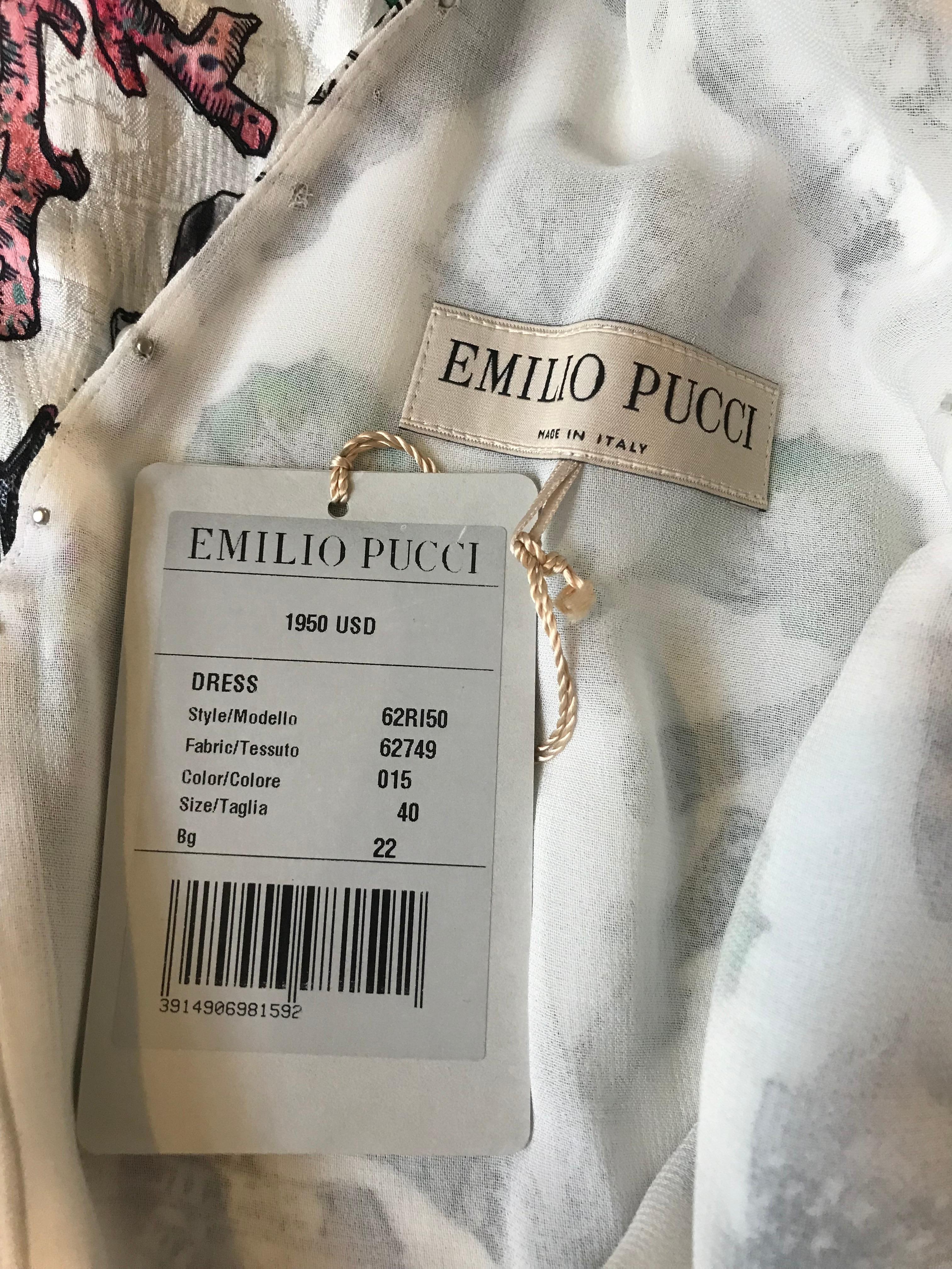 Women's New Emilio Pucci Pearl Embellished Shell Print Multicolor Silk Dress