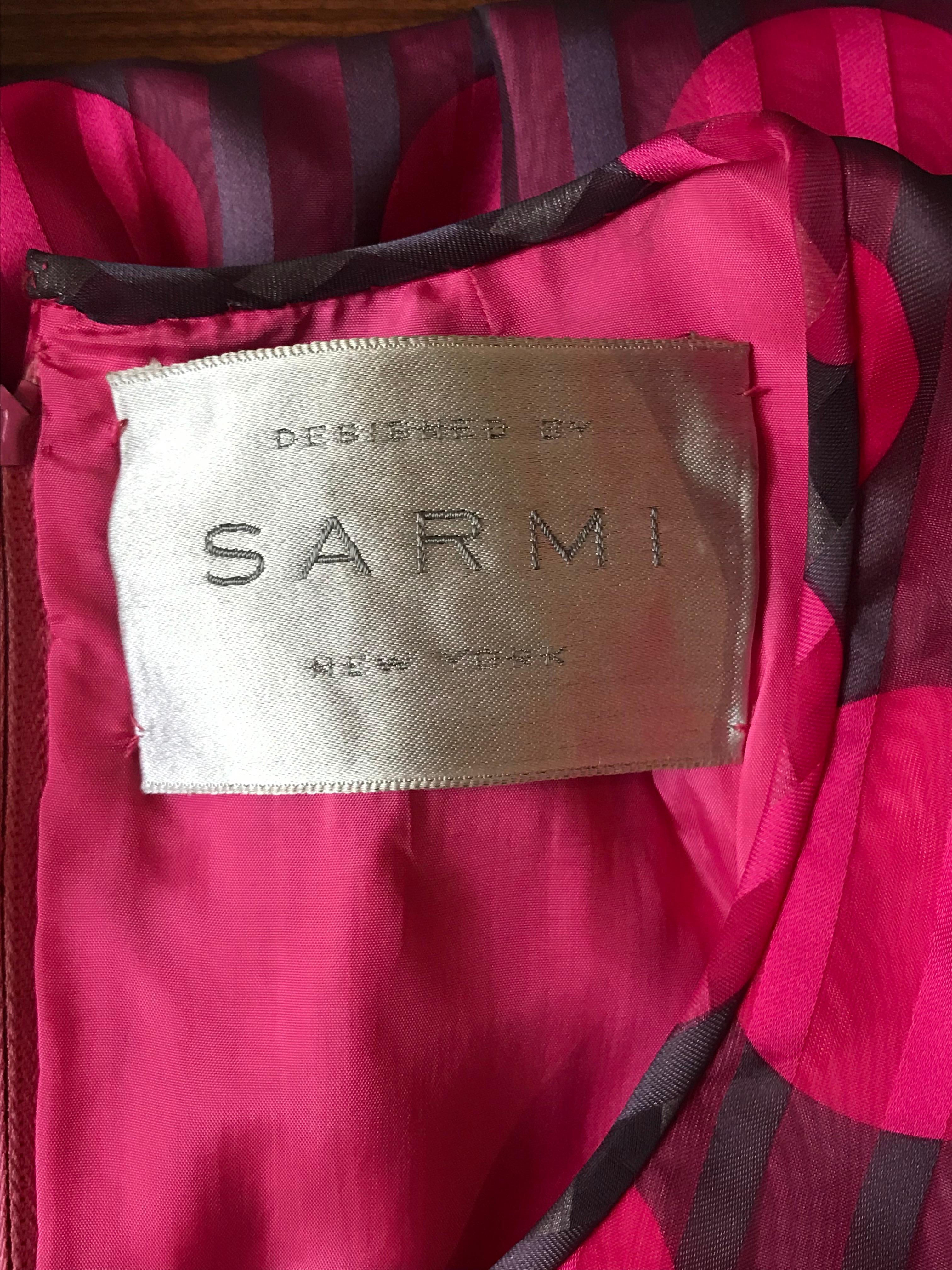 Sarmi 1960 Vestido de rayas de lunares rosa y marrón con detalle de mangas abullonadas en Excelente estado para la venta en San Francisco, CA