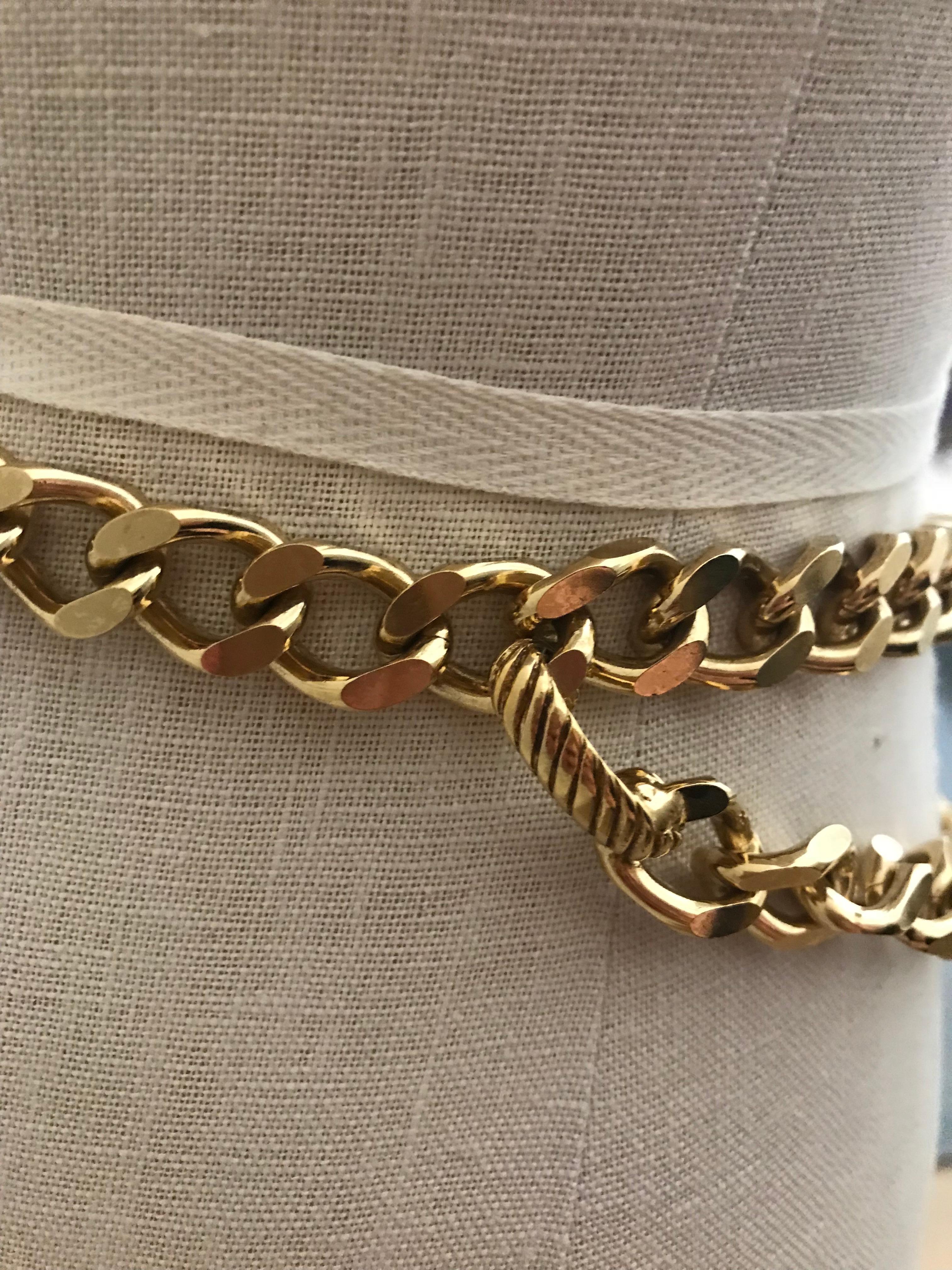 Yves Saint Laurent Gold Tone Clover Heart Moon Chain Link Charm Belt, 1980s   2