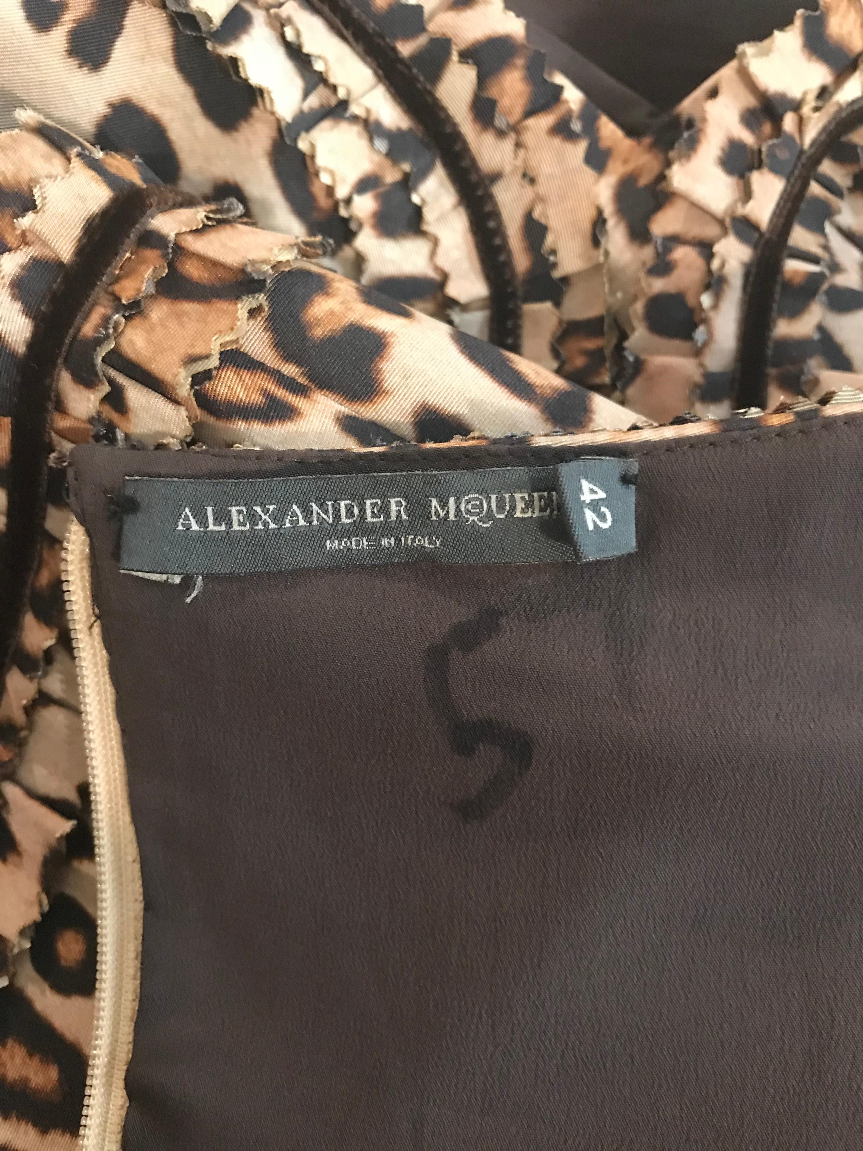 Women's Alexander McQueen 2005 Leopard Print Corset Bustier Style Tank Top Velvet Detail